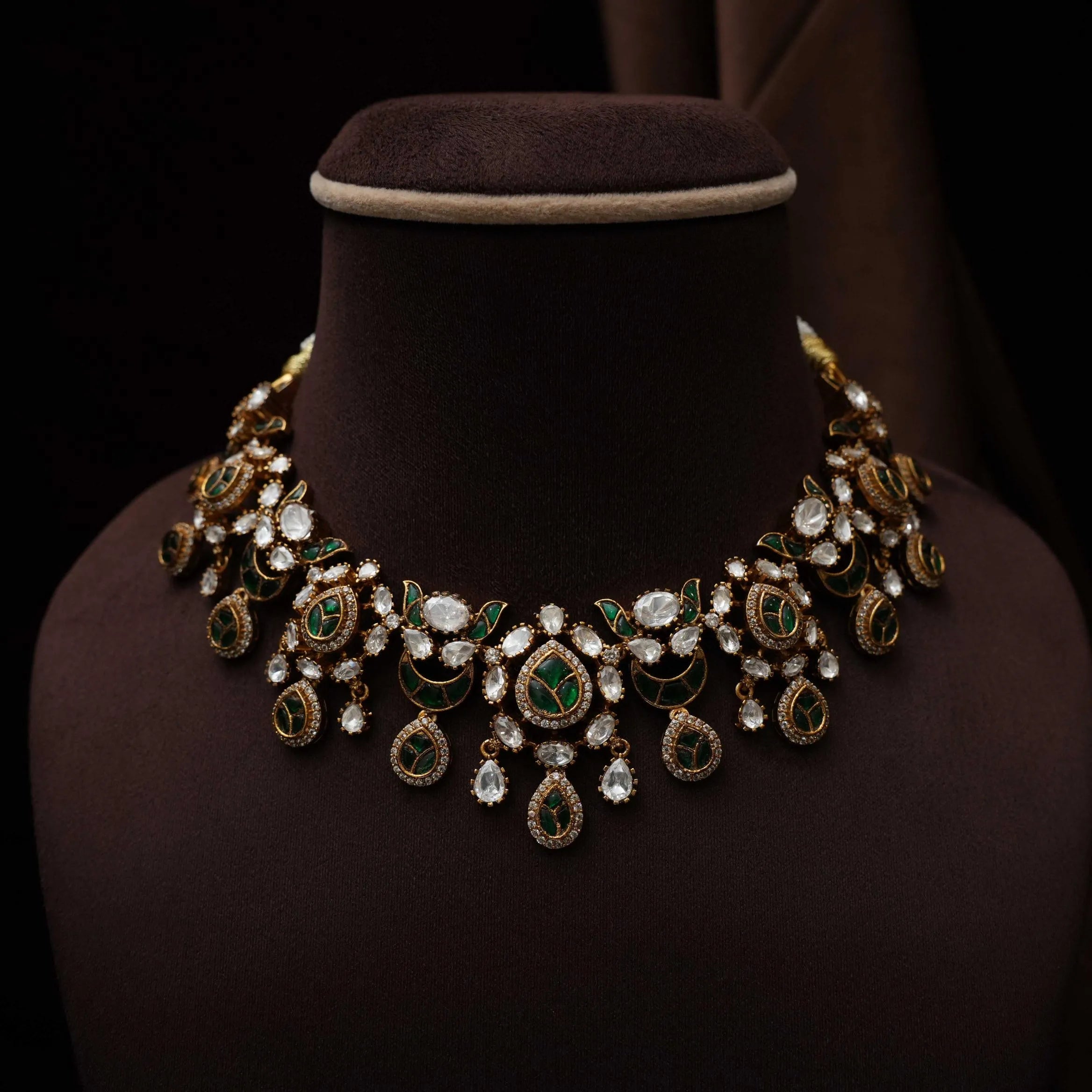 Samaira Victorian Polki Necklace - Dark Green