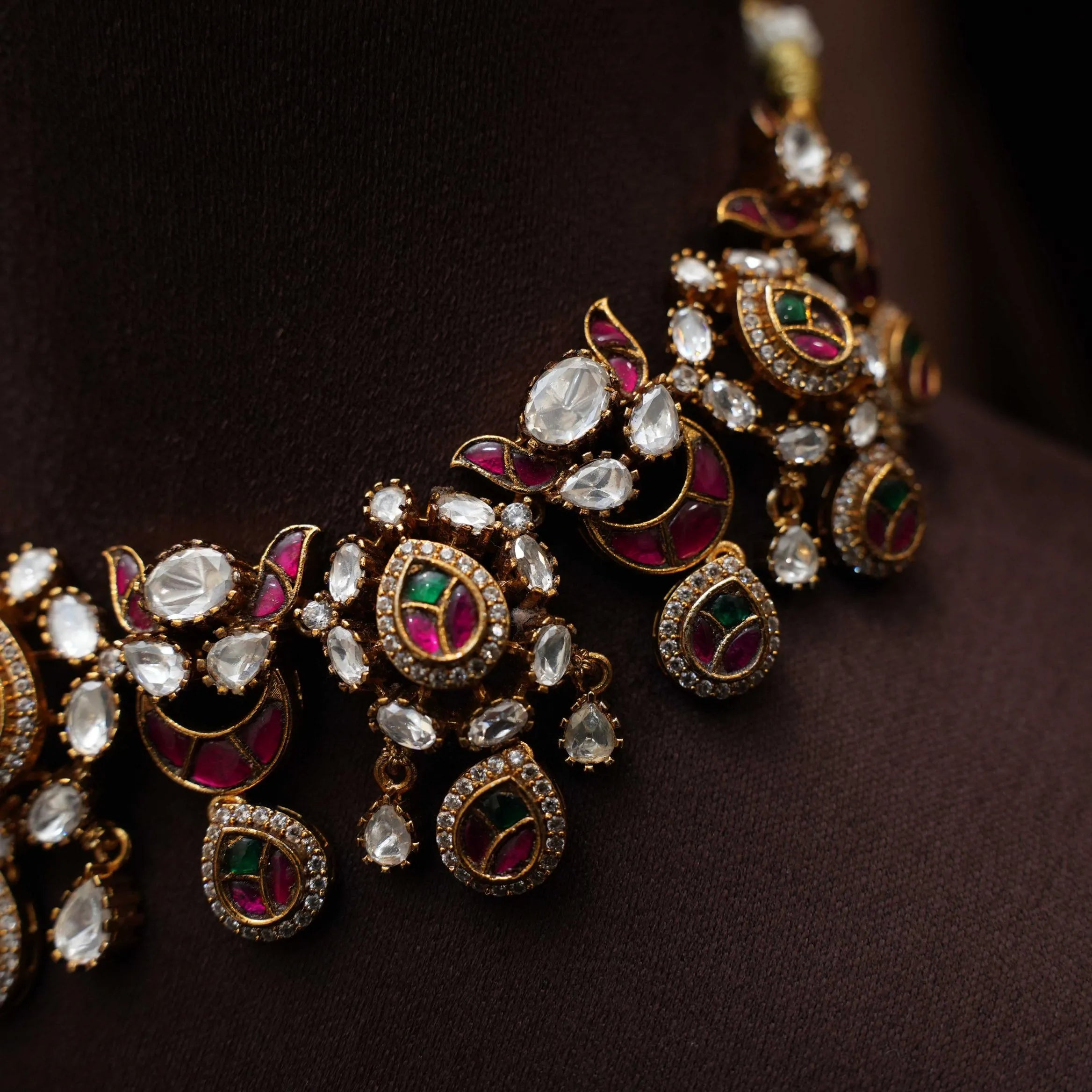Samaira Victorian Polki Necklace - Red