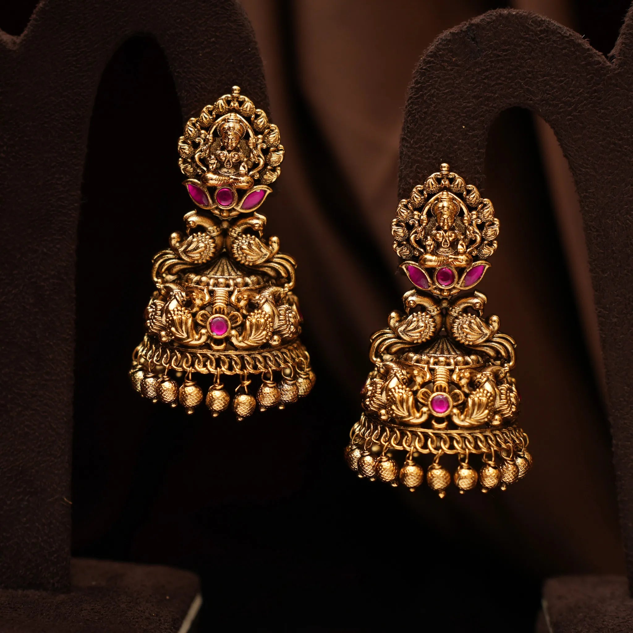 Samhita Antique Jhumka Earrings - Red