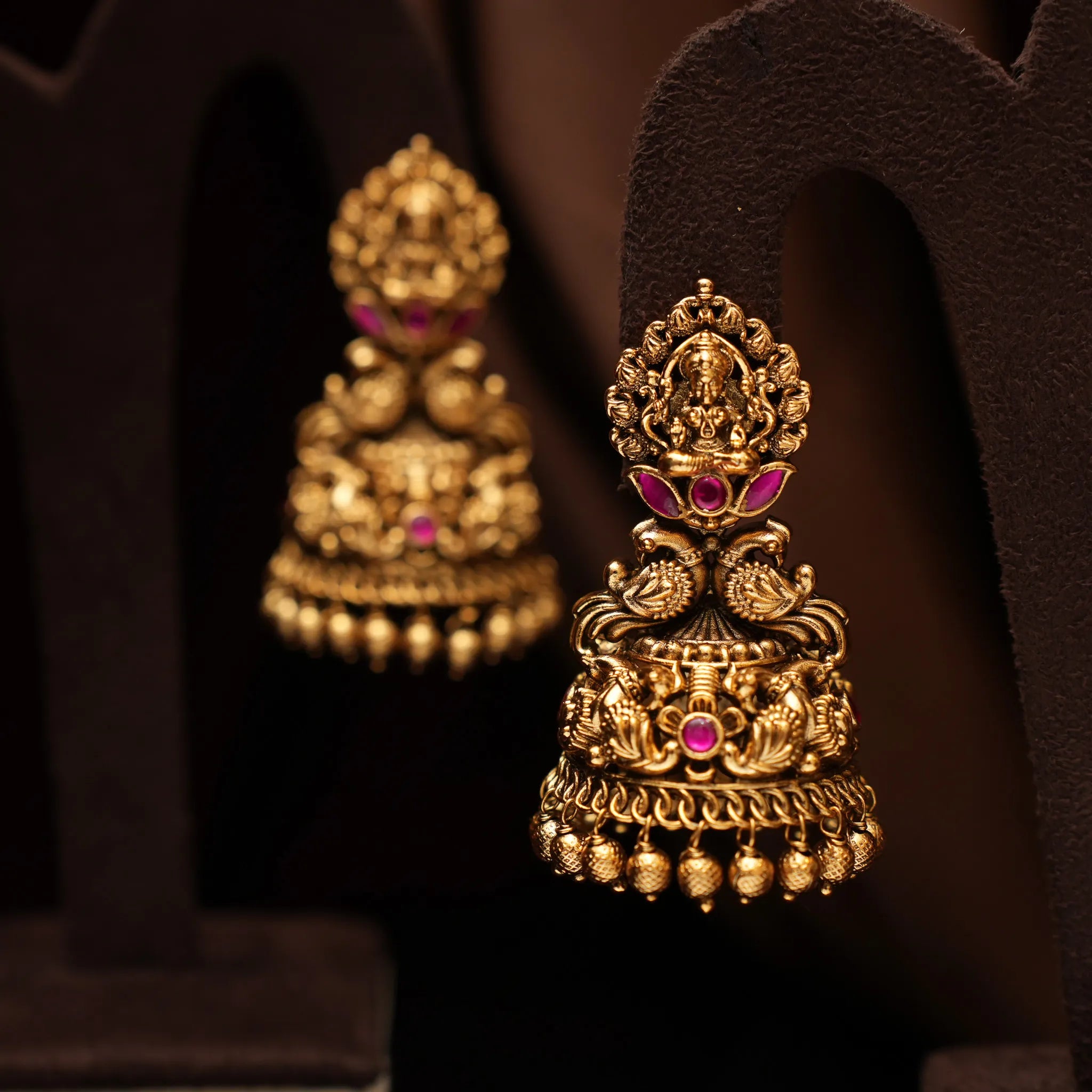 Samhita Antique Jhumka Earrings - Red