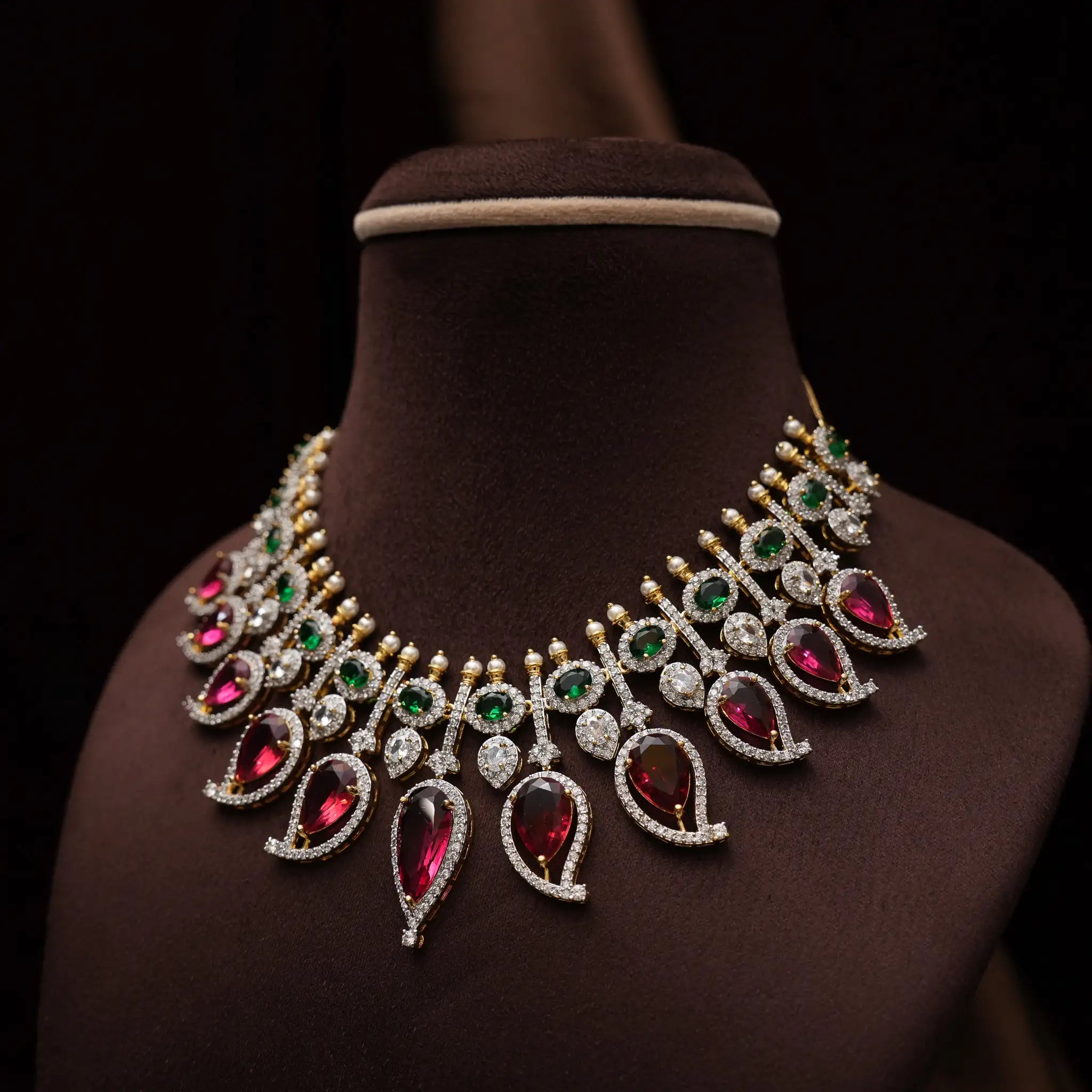 Sanvy Polki Necklace - Red & Green