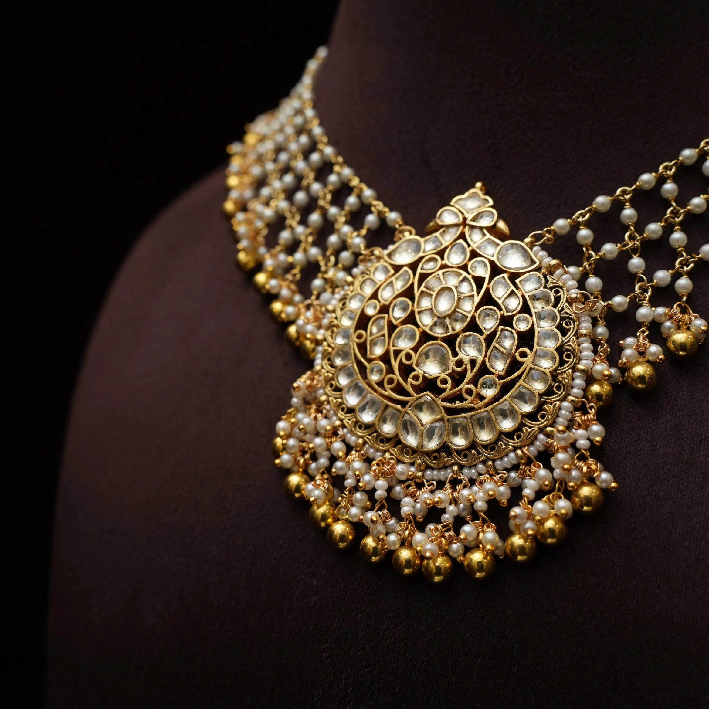 Sara Pearl Polki Necklace - Peacock