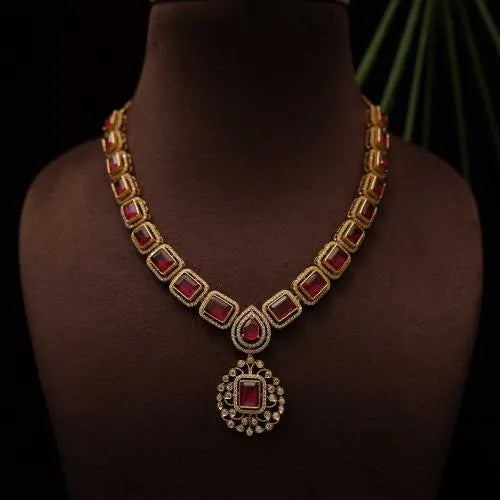 Sarika Zircon Necklace - Red