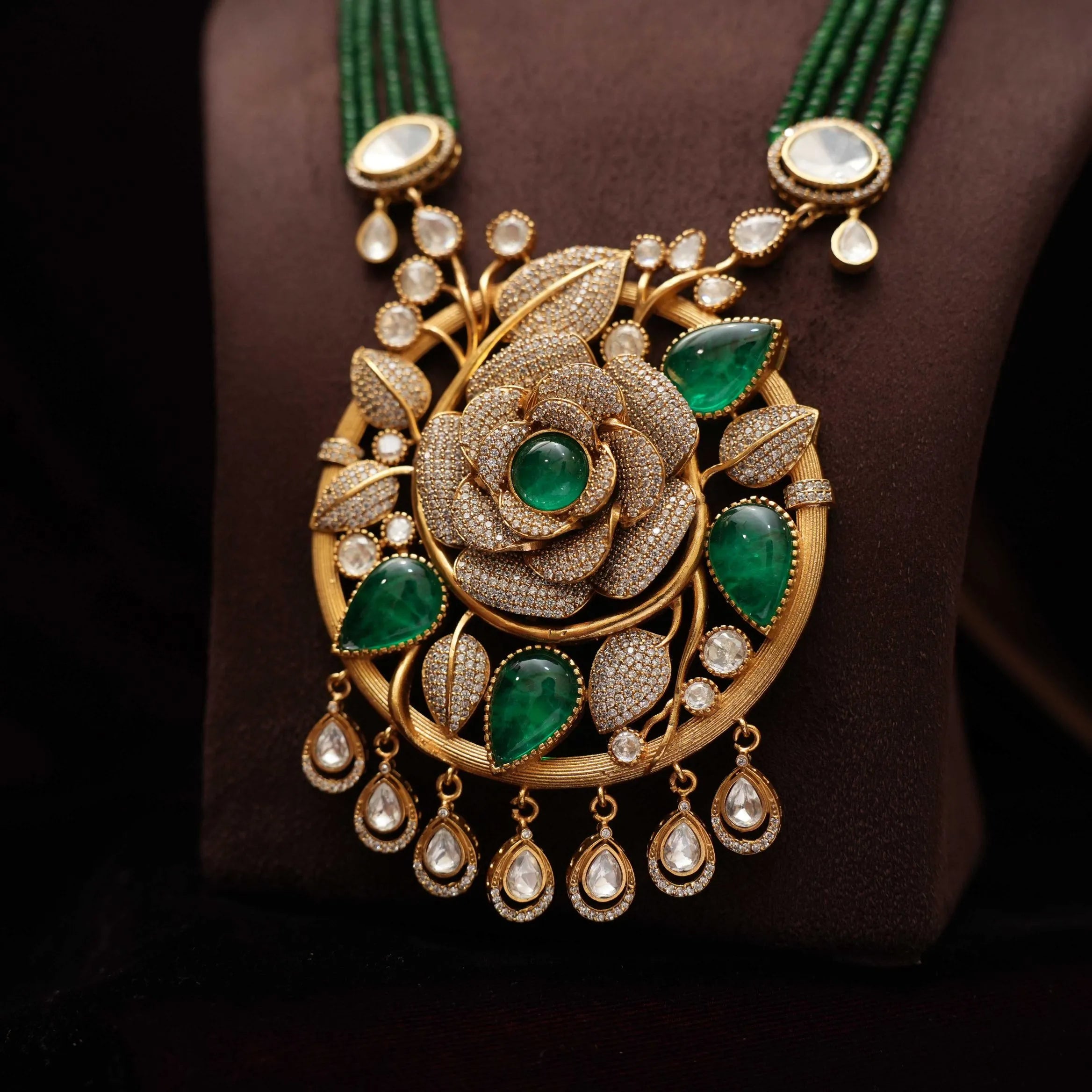 Sarisha Beaded Polki Necklace - Green