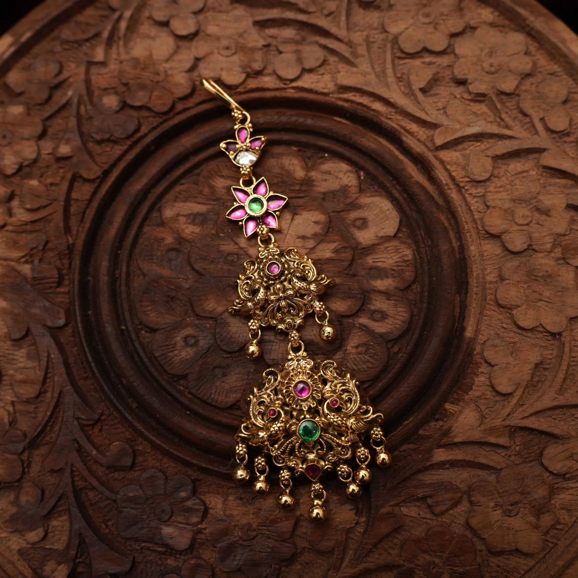 Lithanya Nagas Antique Tikka - Red & Green