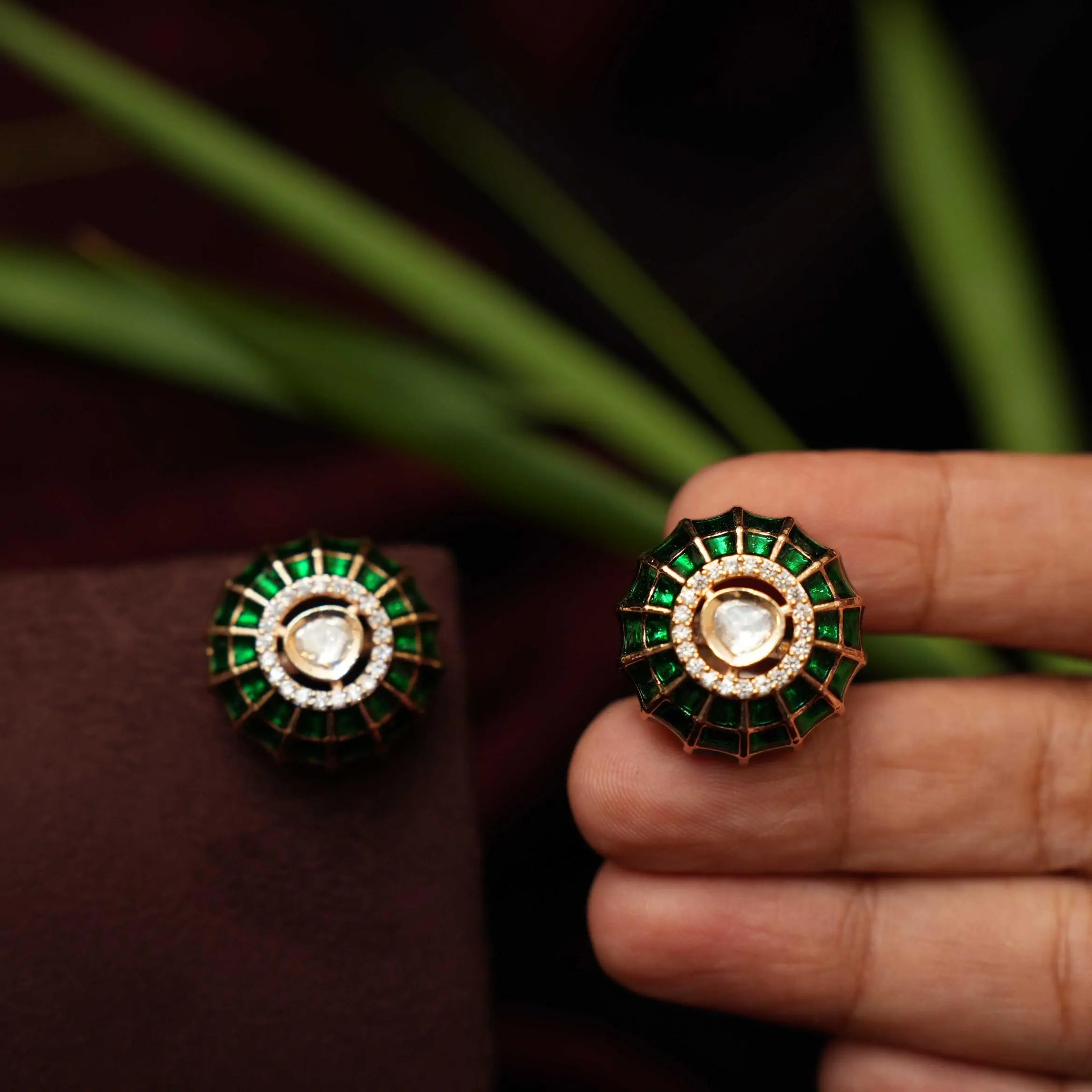 Satya Polki Ear Stud - Green