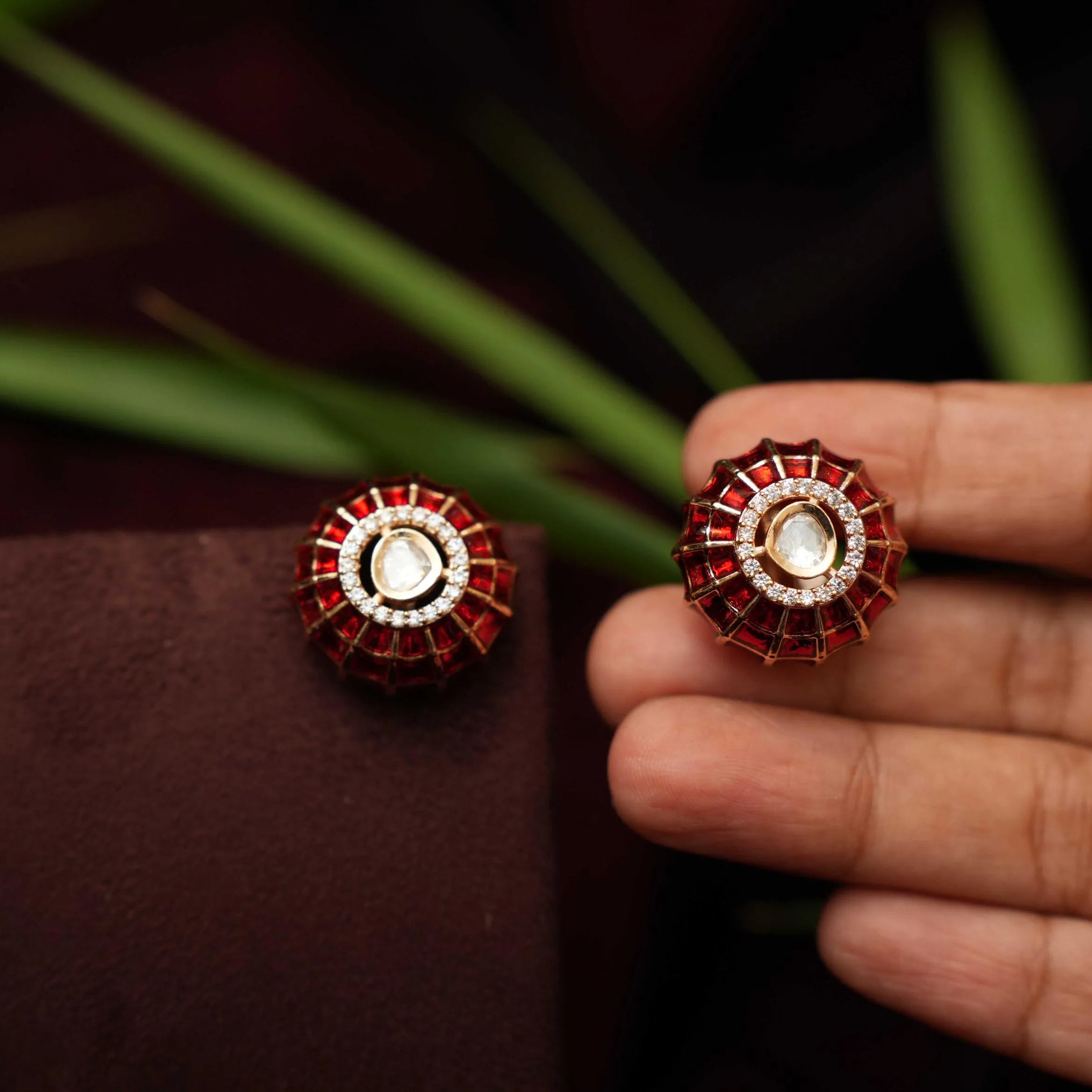 Satya Polki Ear Stud - Red