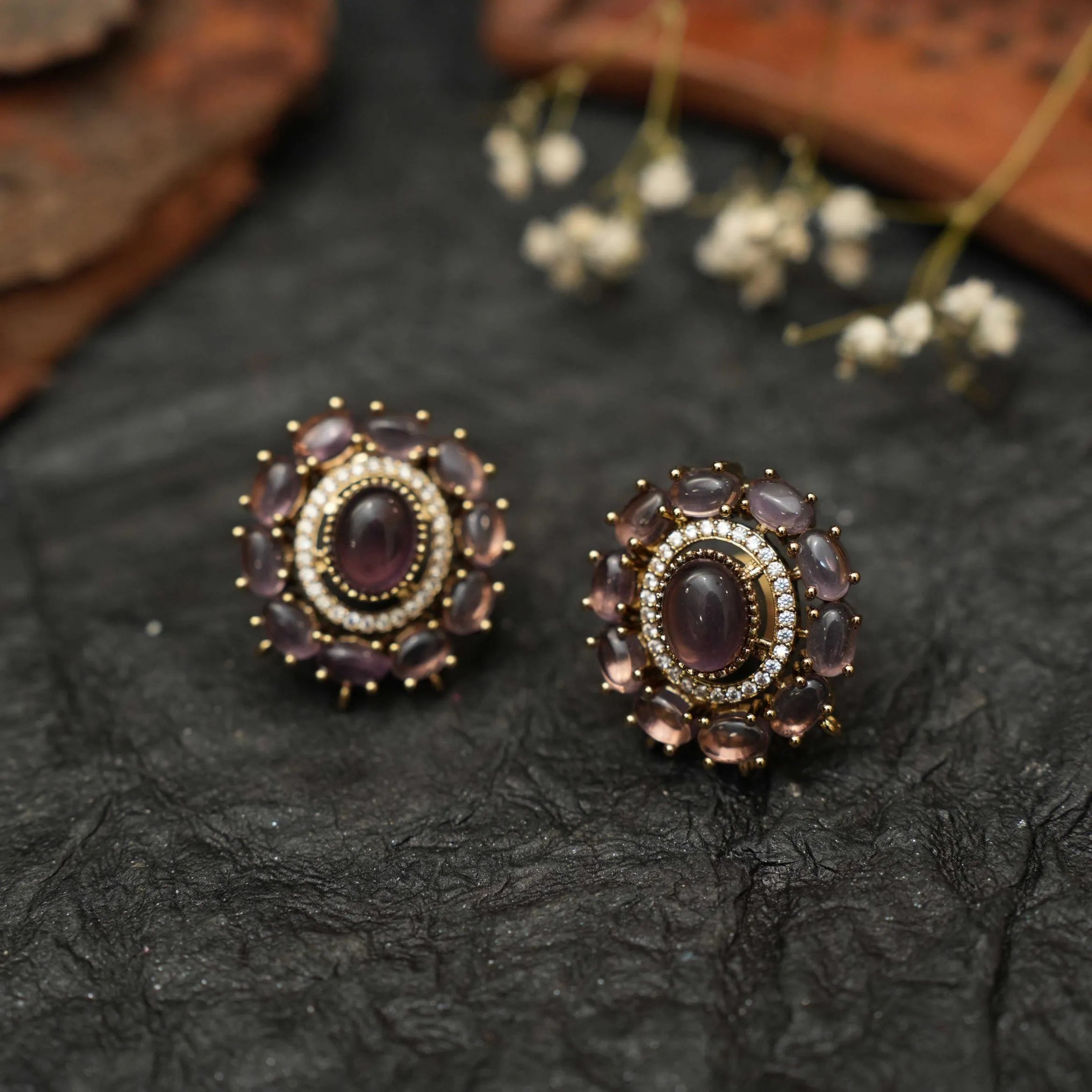 Savi Polki Ear Stud - Dark Purple