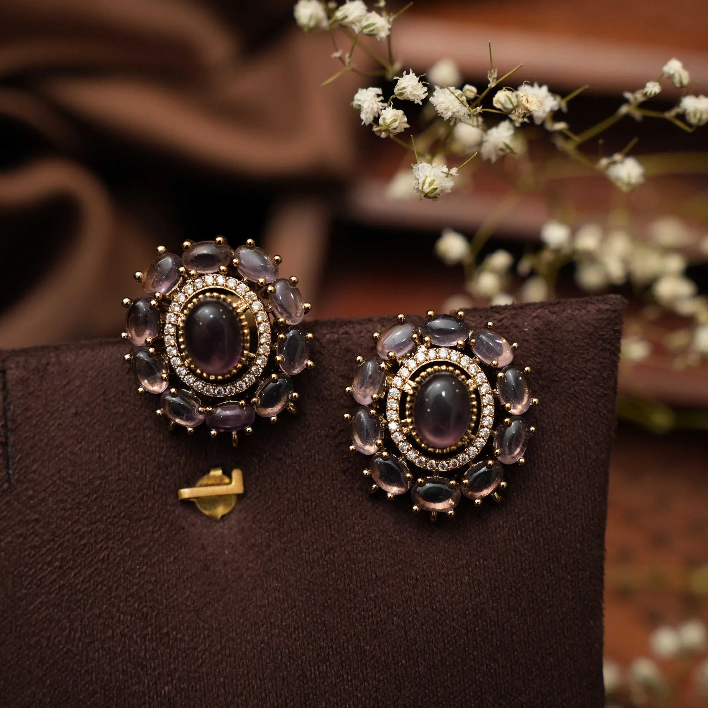 Savi Polki Ear Stud - Dark Purple