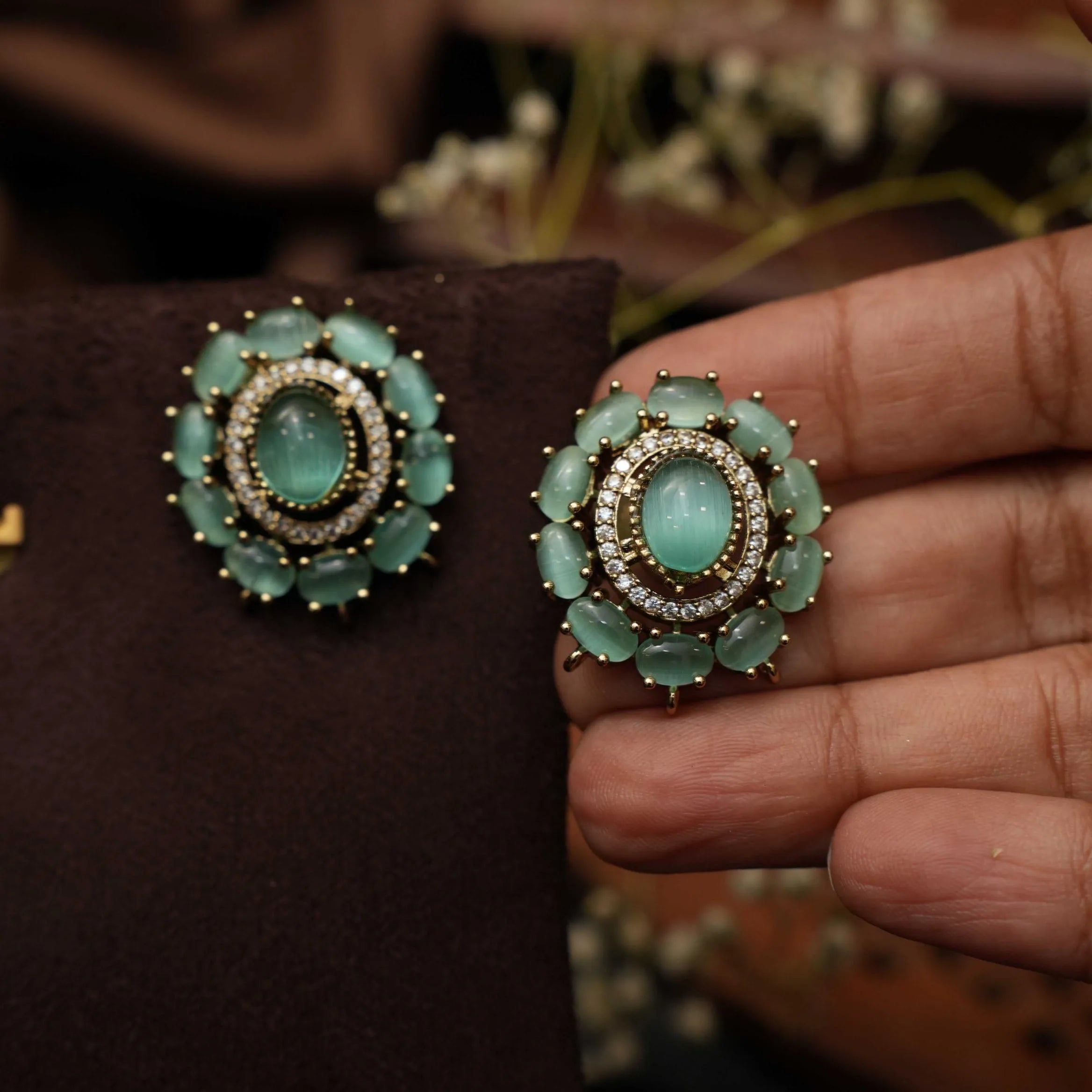 Savi Polki Ear Stud - Pastel Green