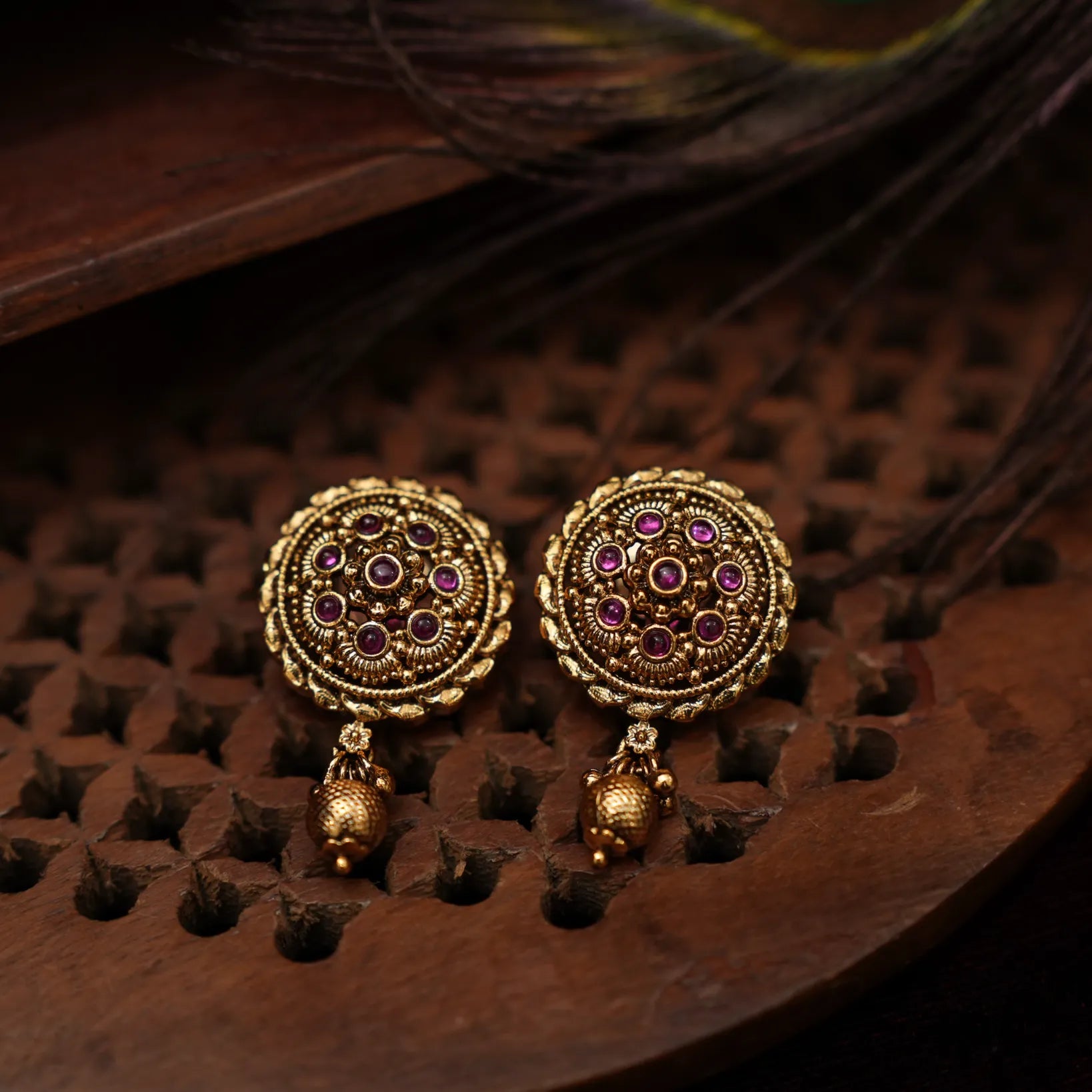 Savitri Antique Ear Stud - Ruby Pink