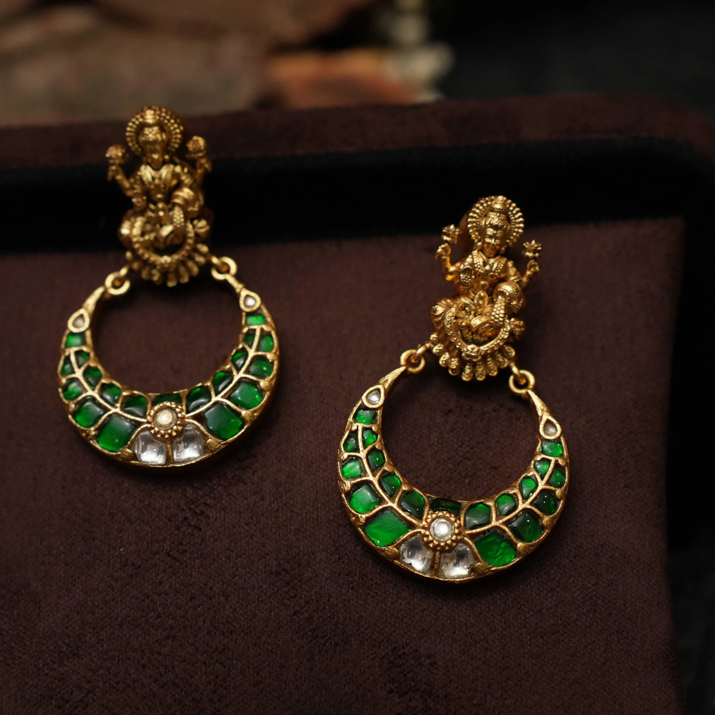 Saylor Antique Chandbali Earrings - Green