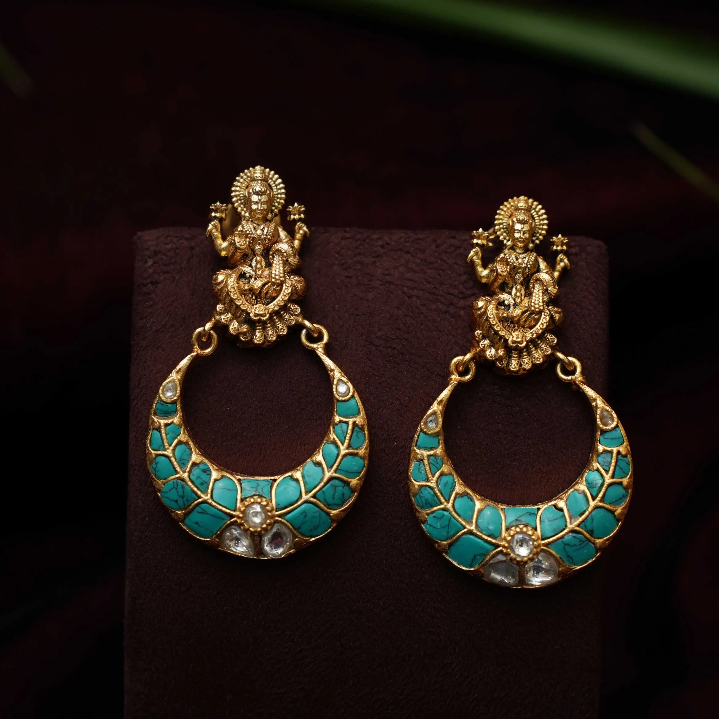 Saylor Antique Chandbali Earrings - Turquoise