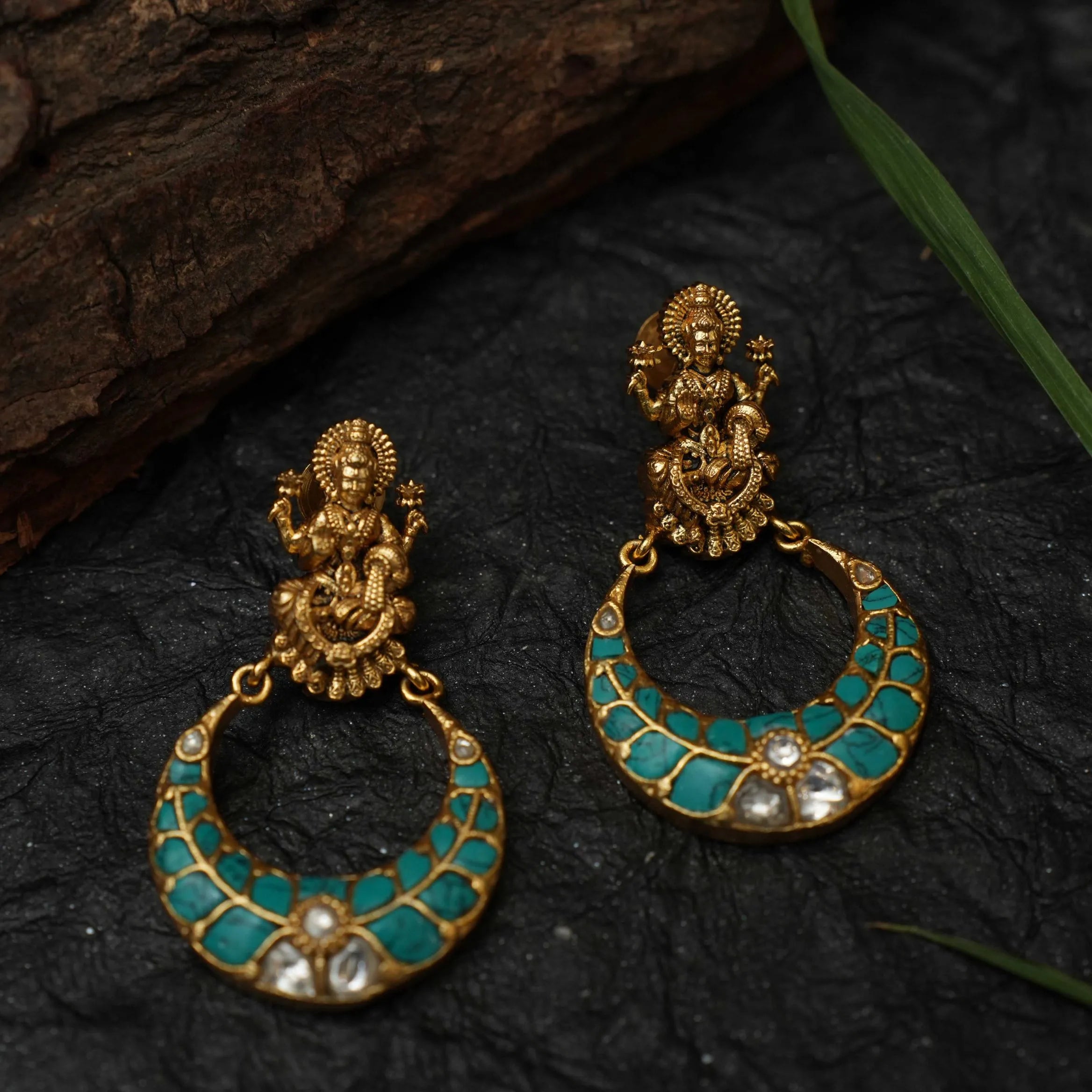 Saylor Antique Chandbali Earrings - Turquoise
