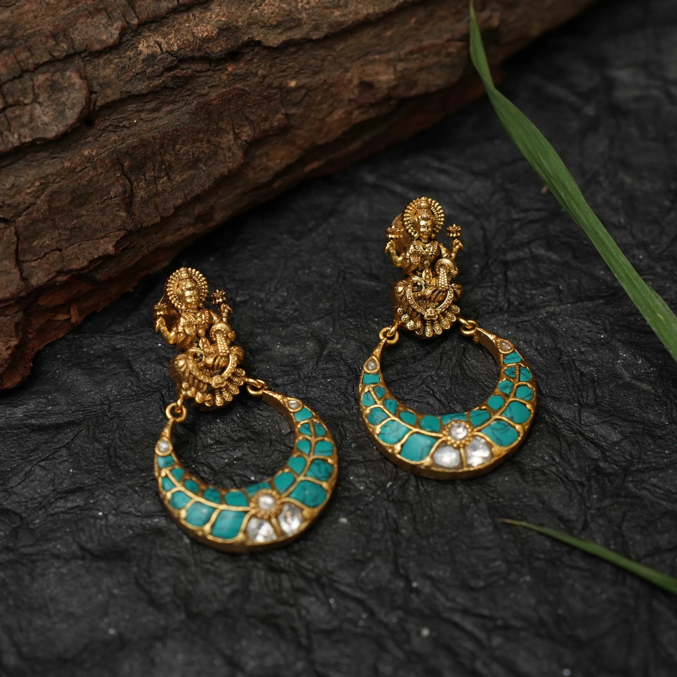 Saylor Antique Chandbali Earrings - Turquoise