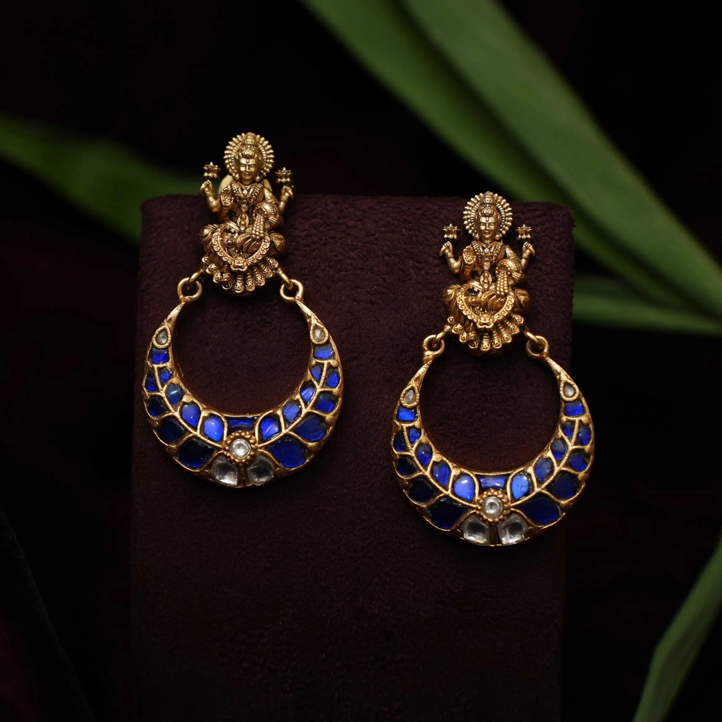 Saylor Antique Chandbali Earrings - Blue