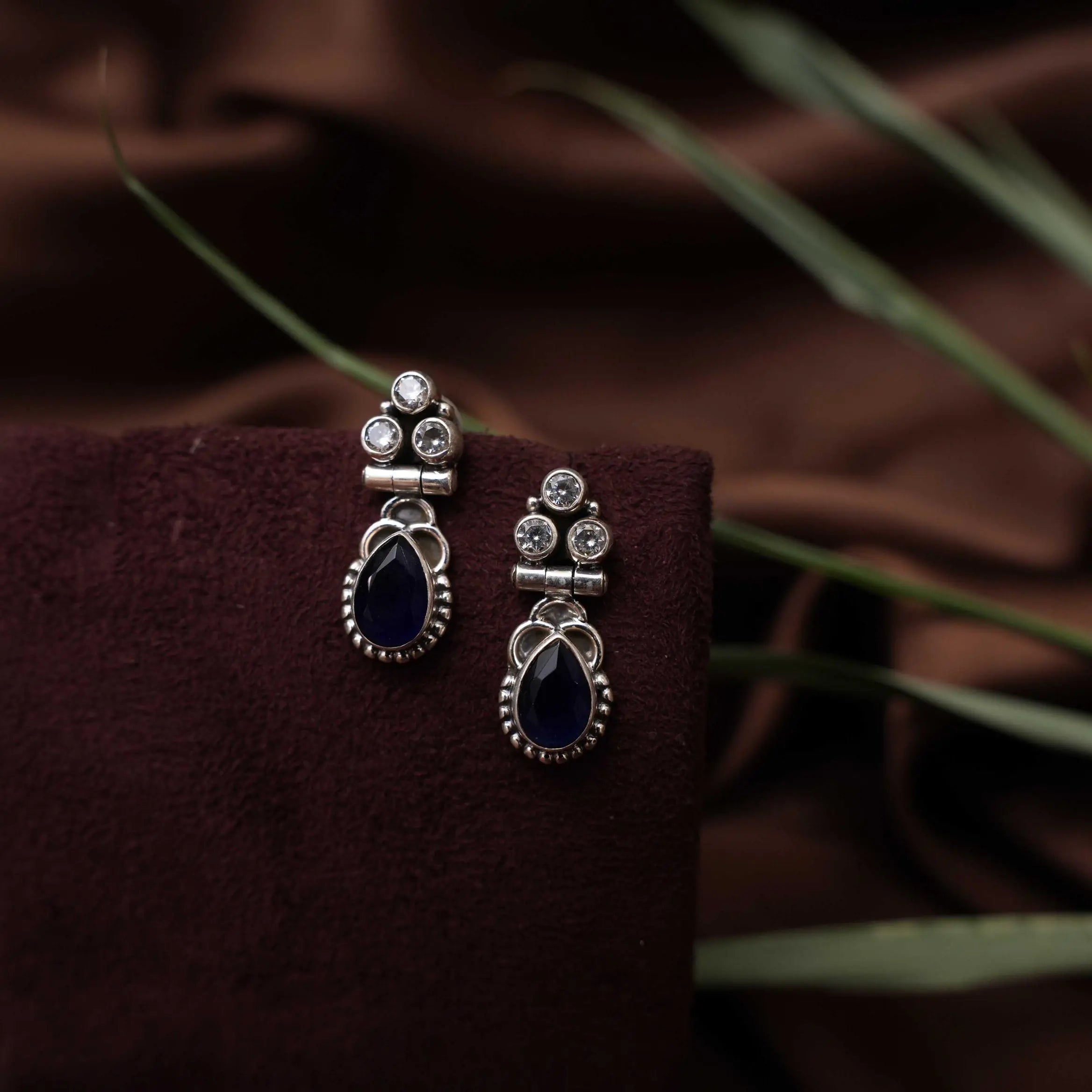 Sayuri Silver Oxidised Earrings - Blue