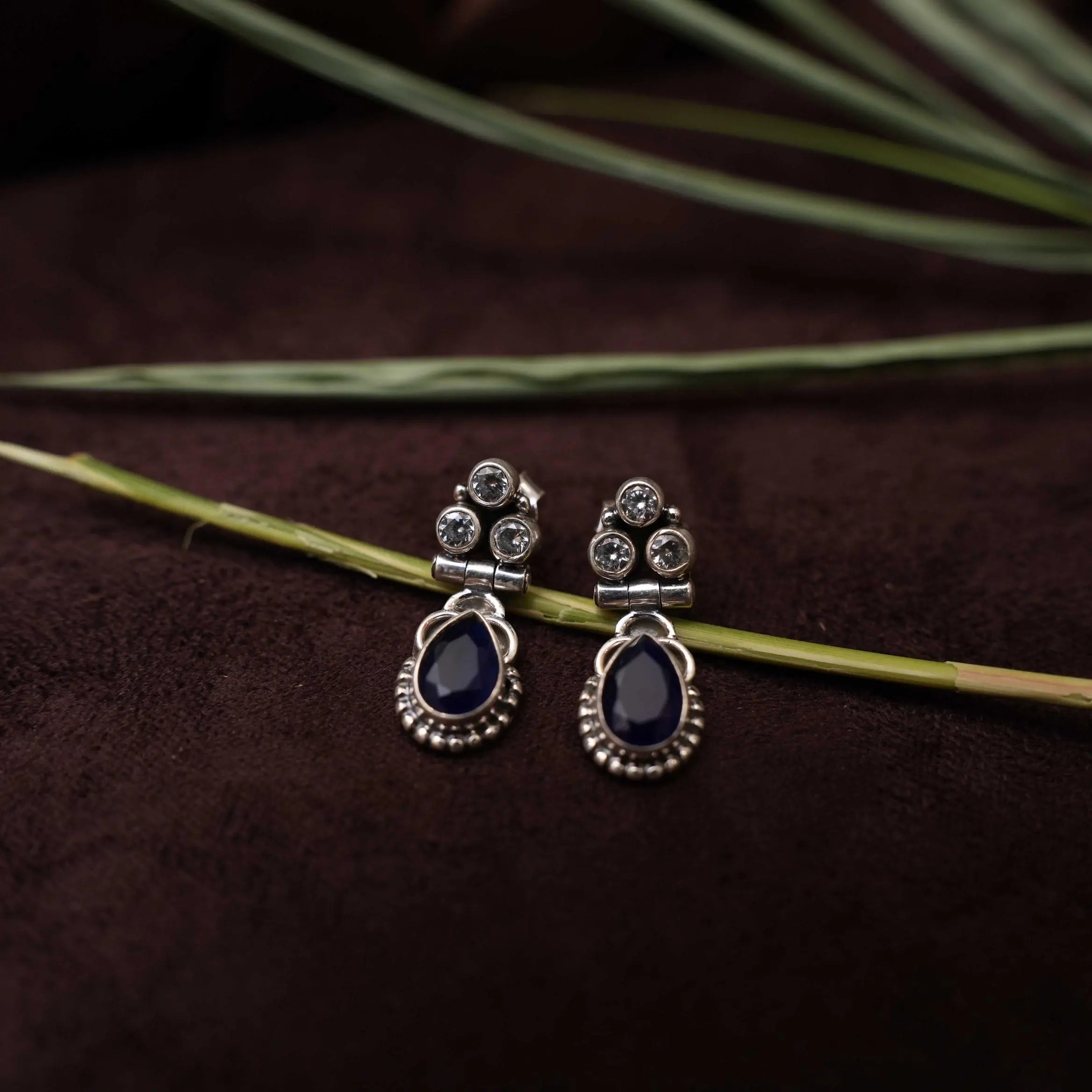 Sayuri Silver Oxidised Earrings - Blue