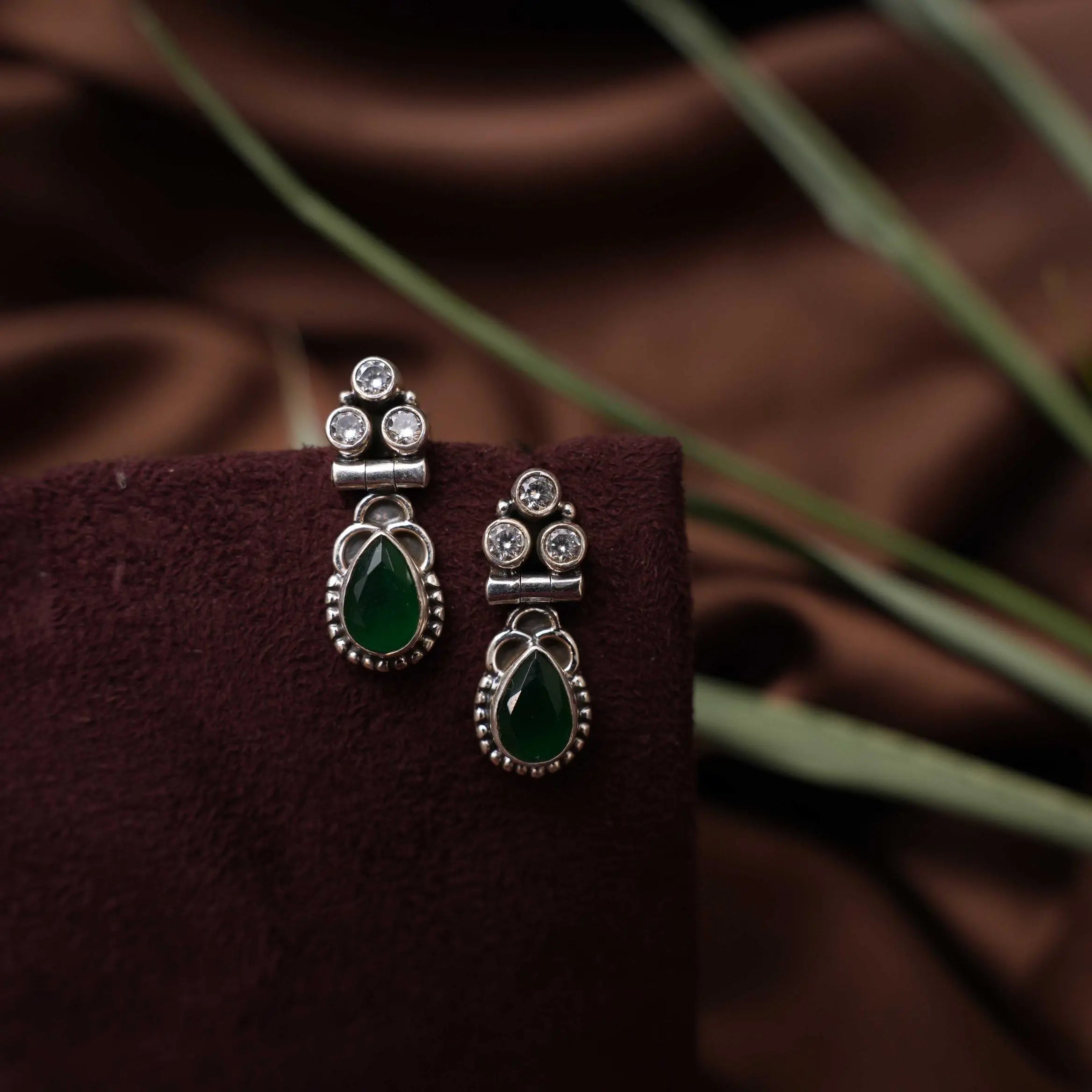 Sayuri Silver Oxidised Earrings - Green