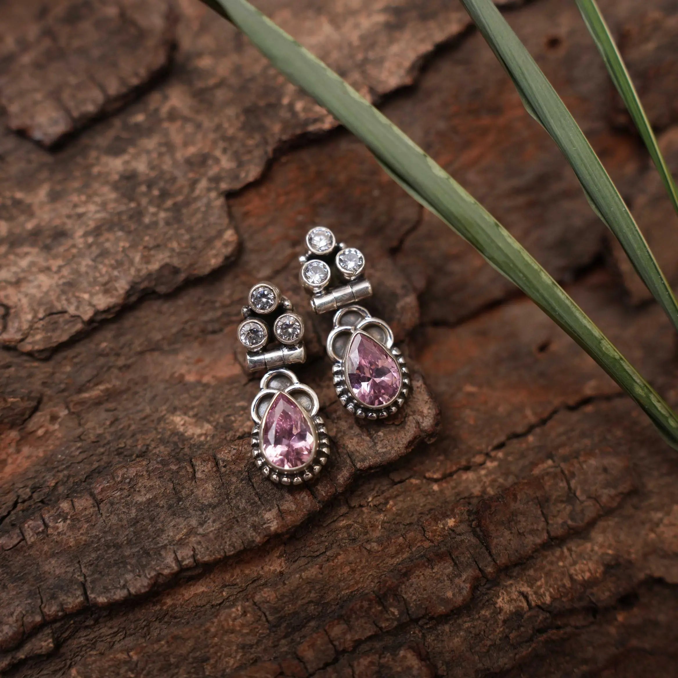 Sayuri Silver Oxidised Earrings - Pastel Pink