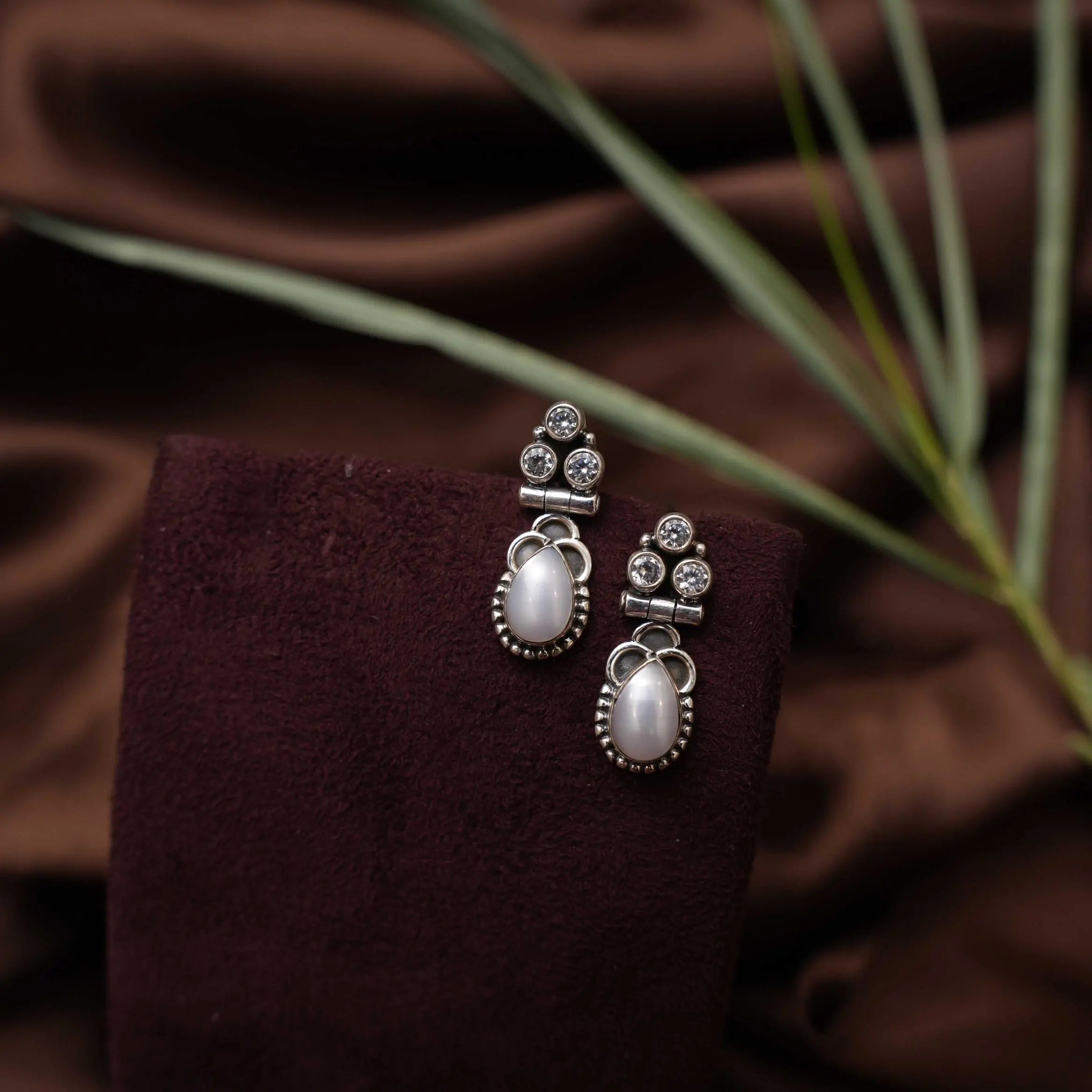 Sayuri Silver Oxidised Earrings - Pearl