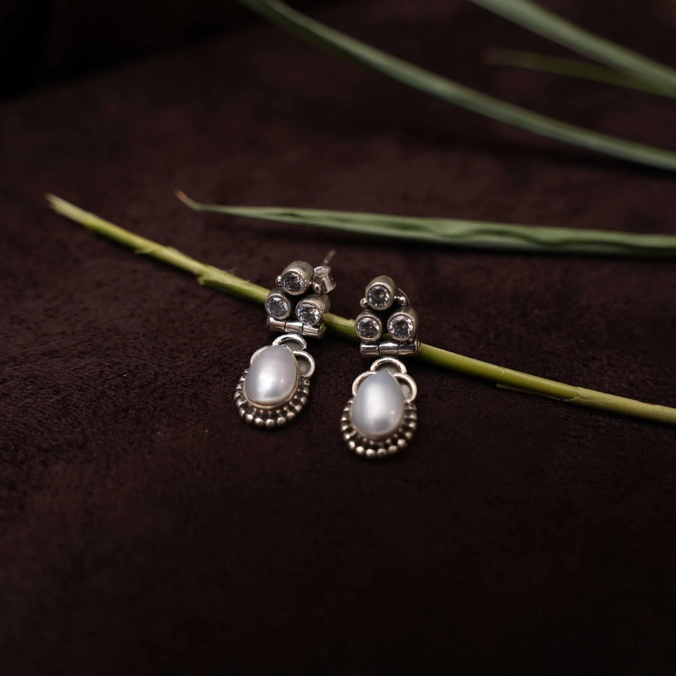Sayuri Silver Oxidised Earrings - Pearl