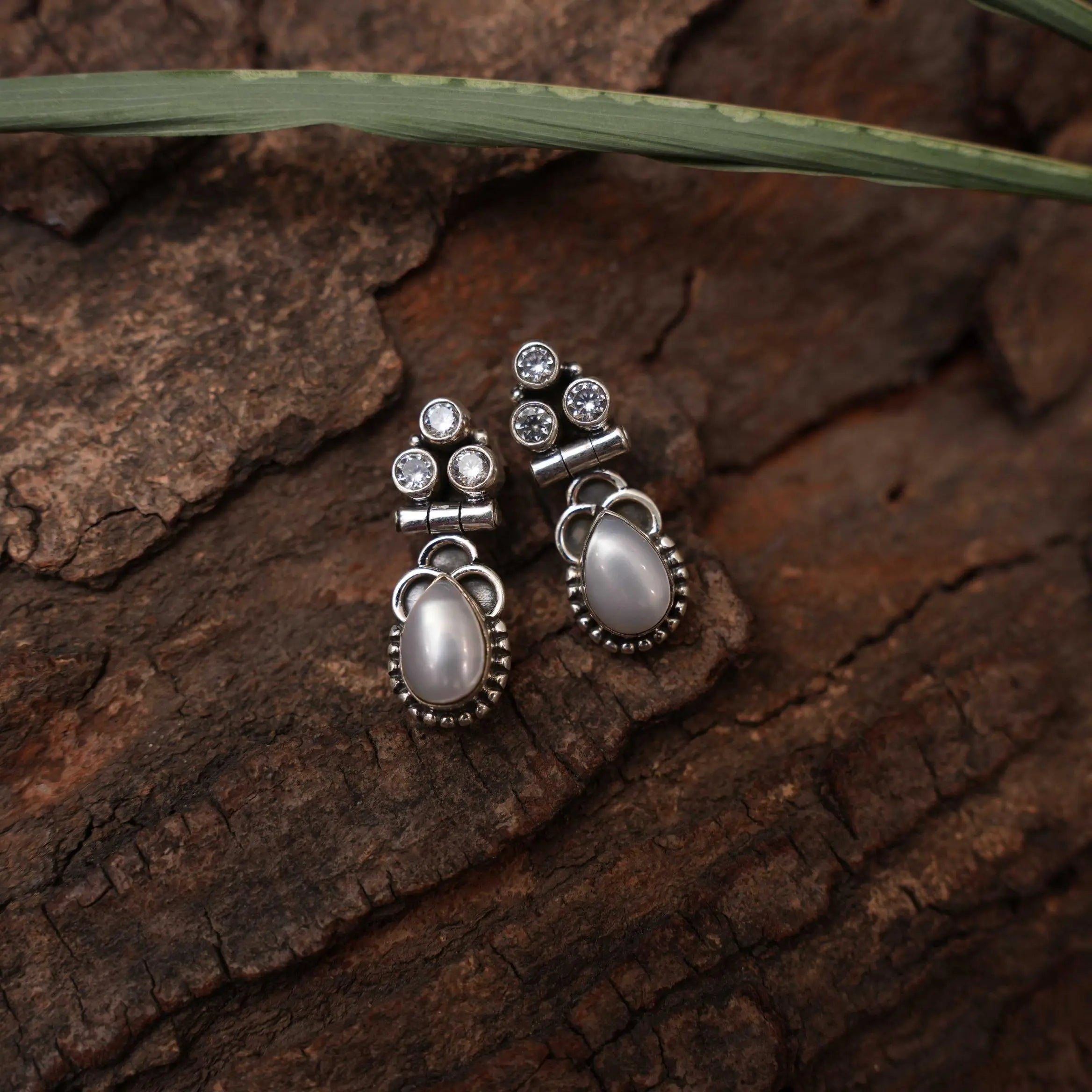 Sayuri Silver Oxidised Earrings - Pearl
