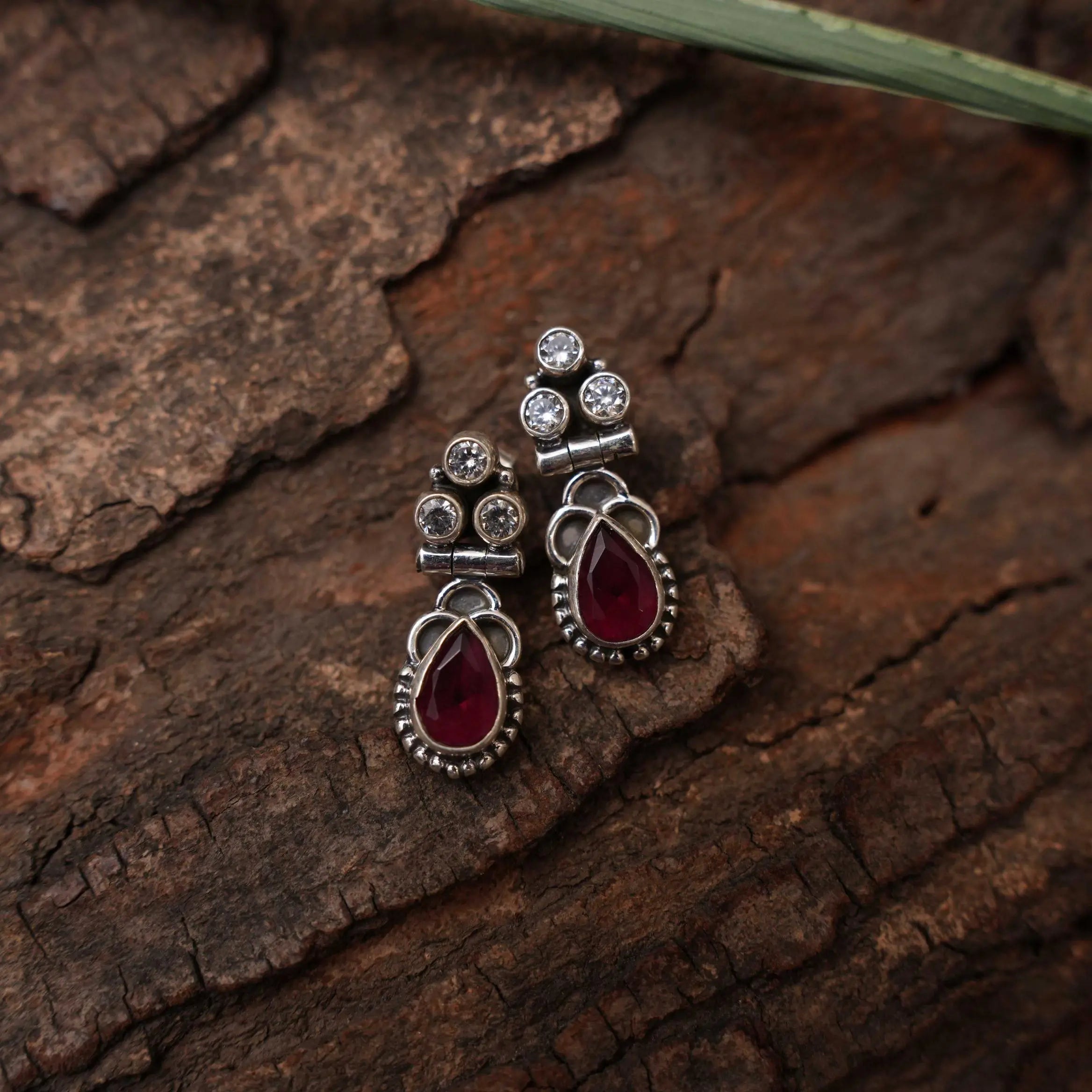 Sayuri Silver Oxidised Earrings - Red