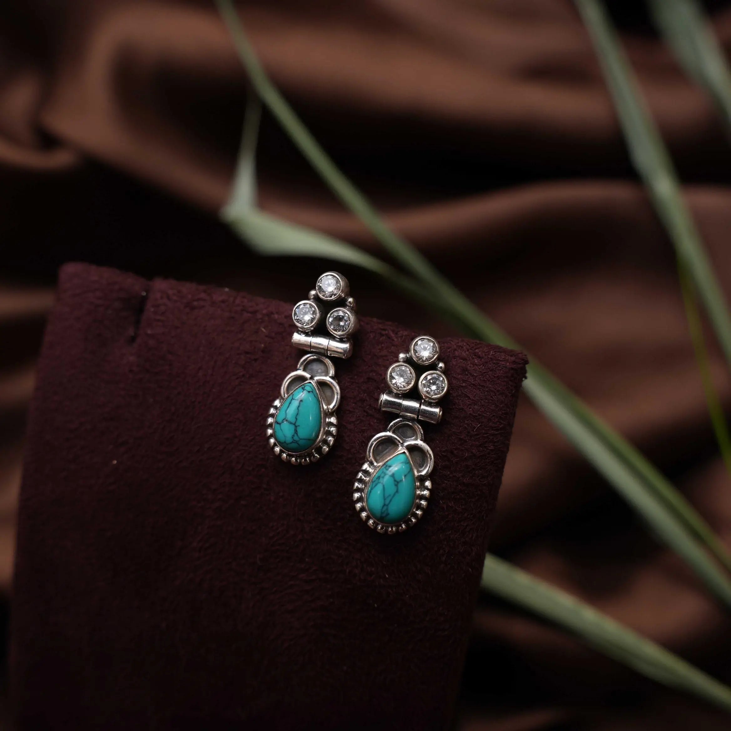Sayuri Silver Oxidised Earrings - Turquoise