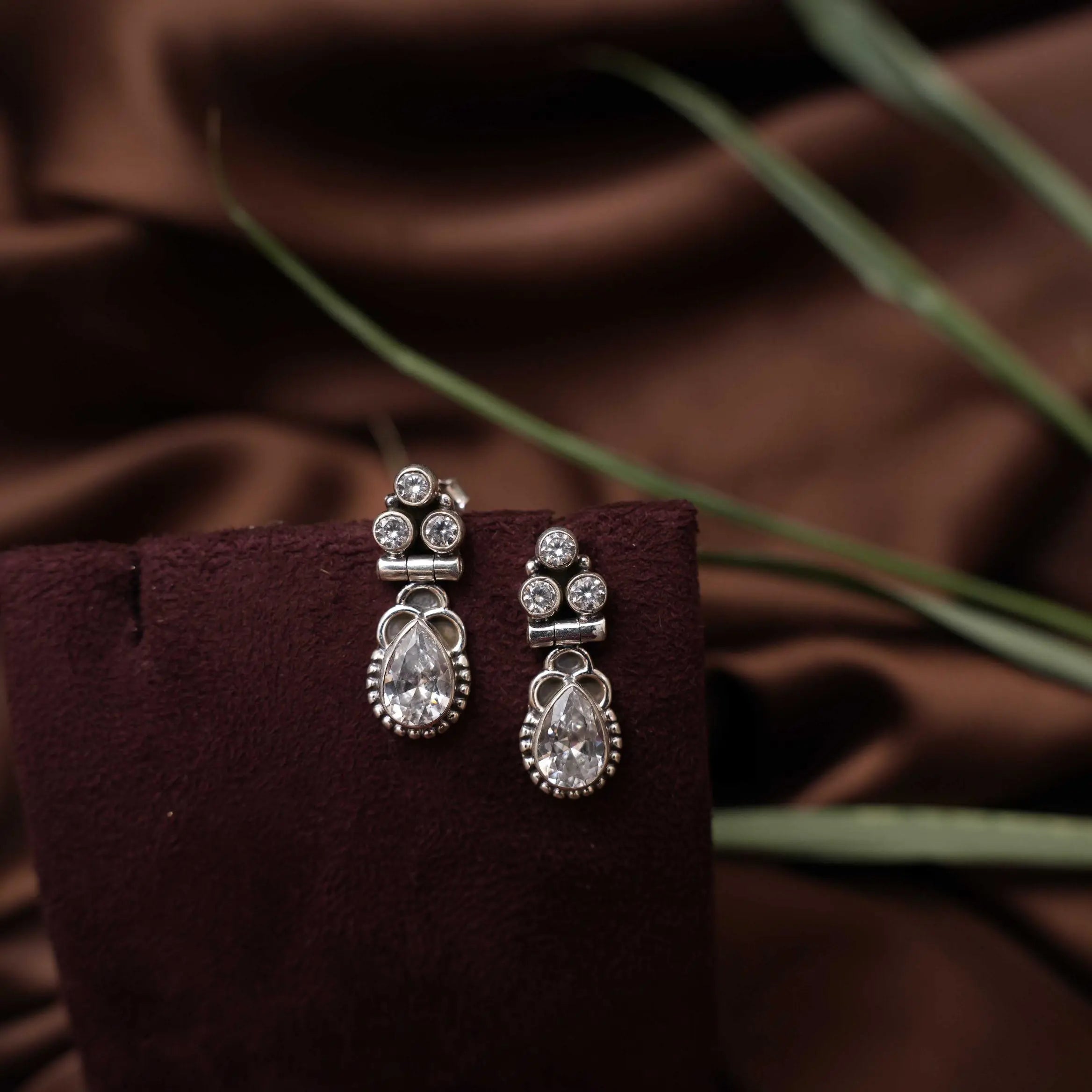 Sayuri Silver Oxidised Earrings - White