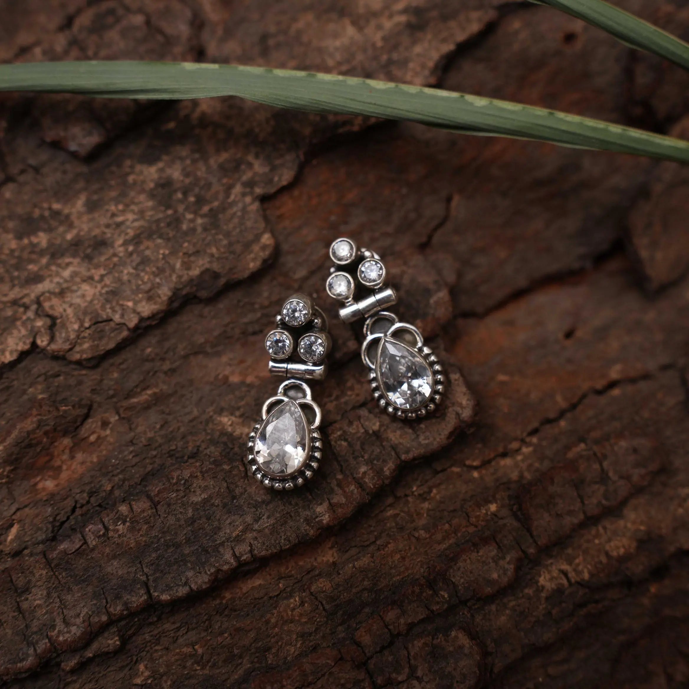 Sayuri Silver Oxidised Earrings - White