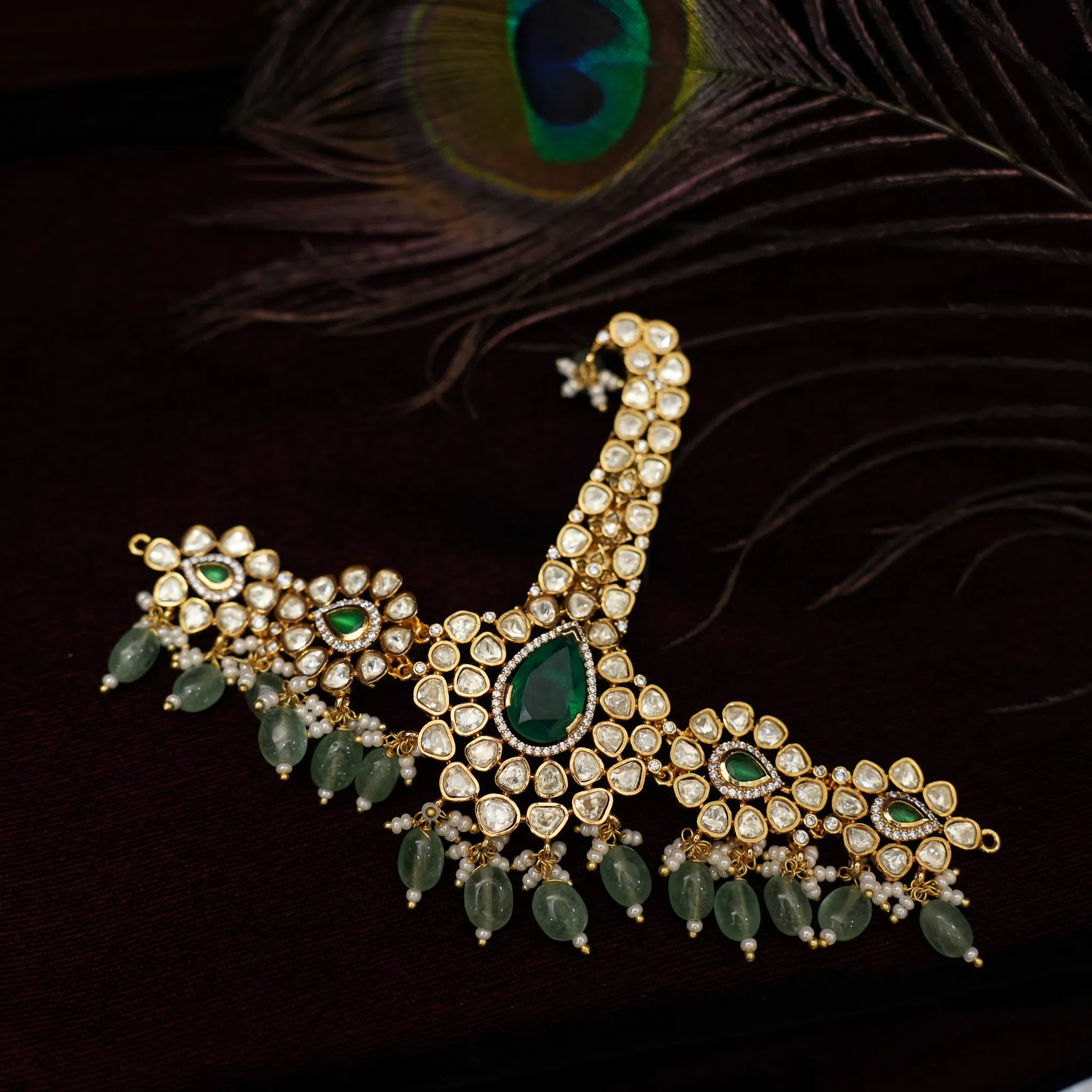 Sharuya Moissanite Polki Kalgi - Green