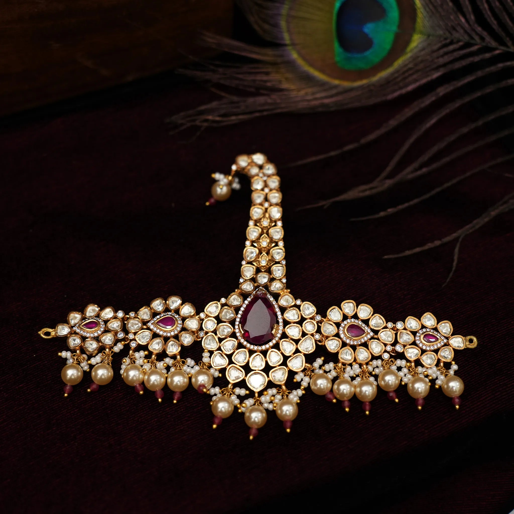 Sharuya Moissanite Polki Kalgi - Reddish Pink