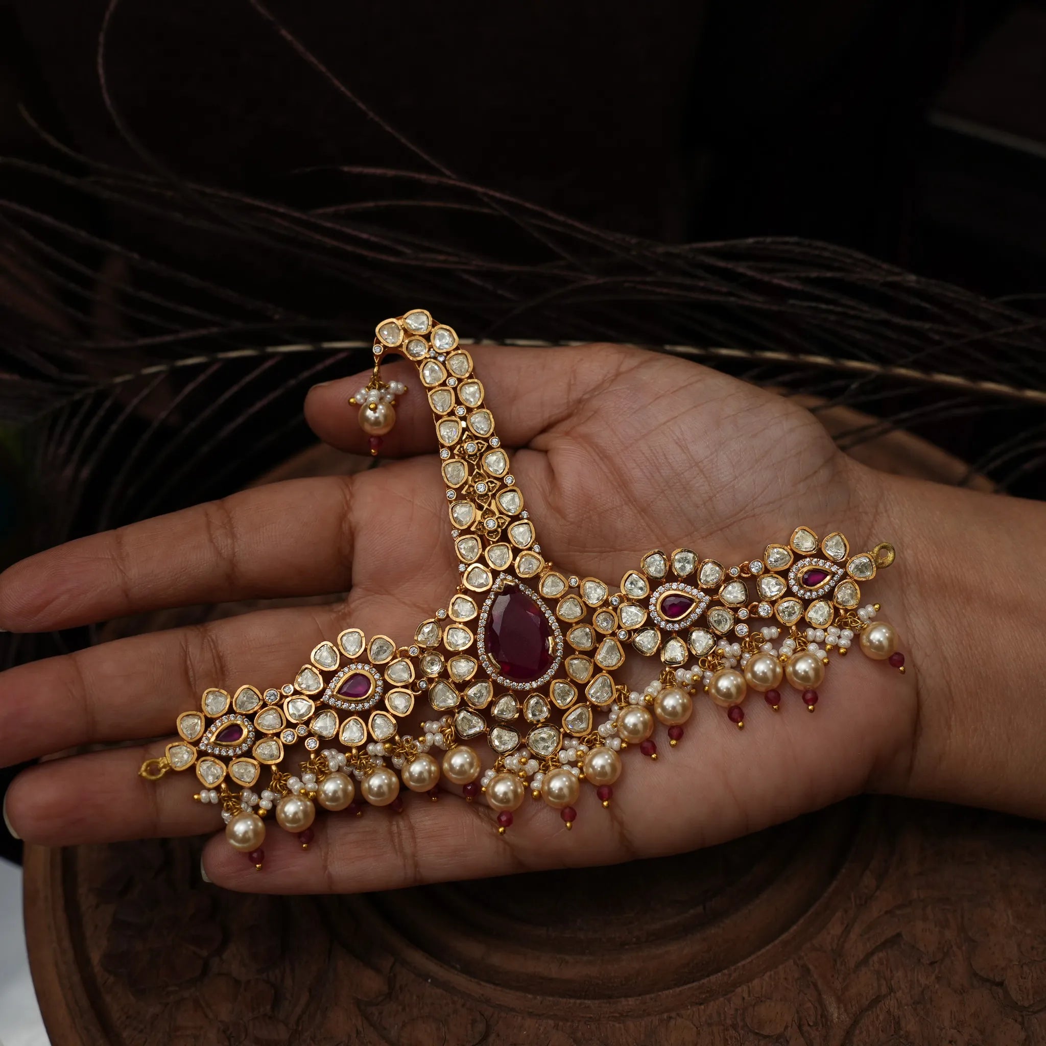 Sharuya Moissanite Polki Kalgi - Reddish Pink