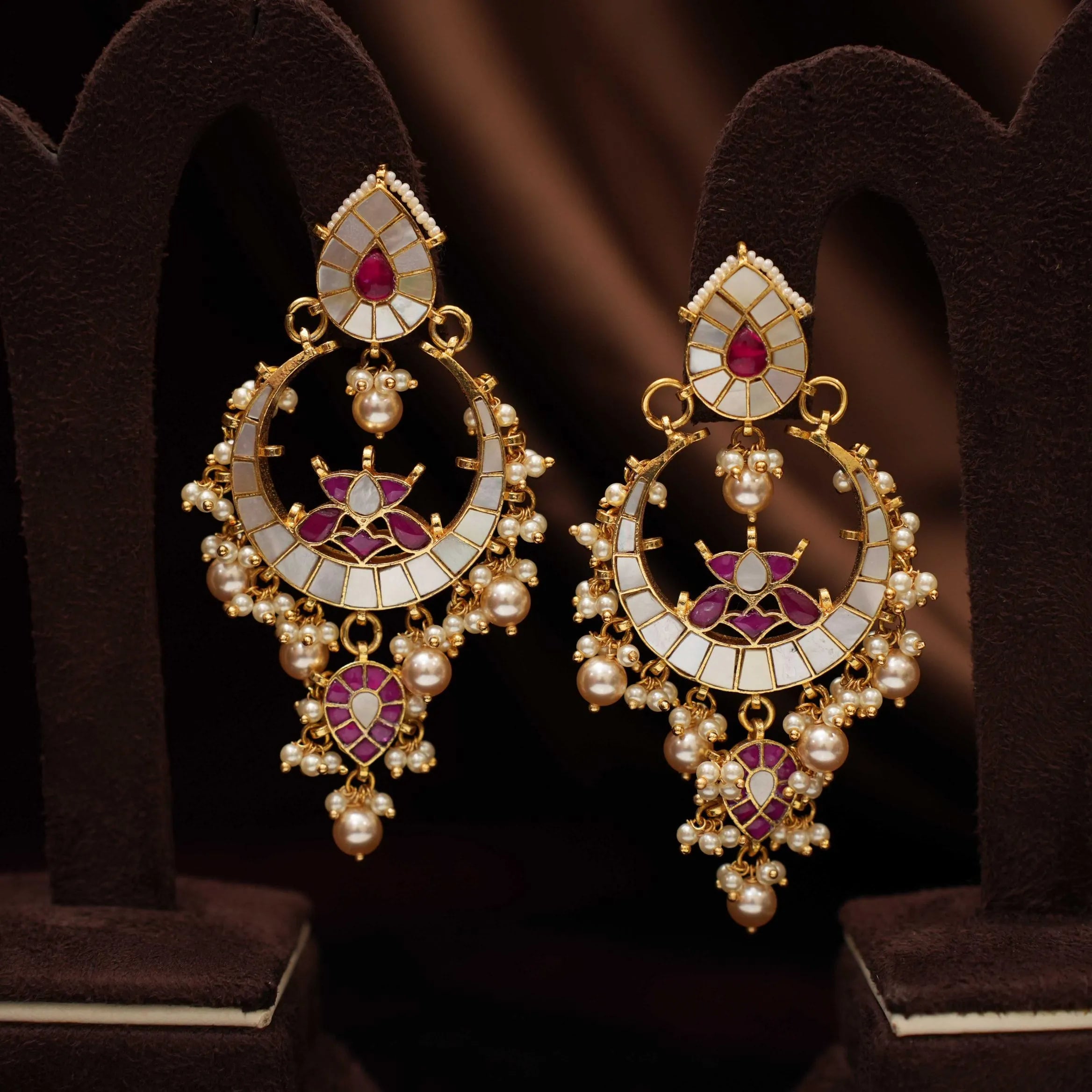 Sharvi Polki Chandbali Earrings - Grey
