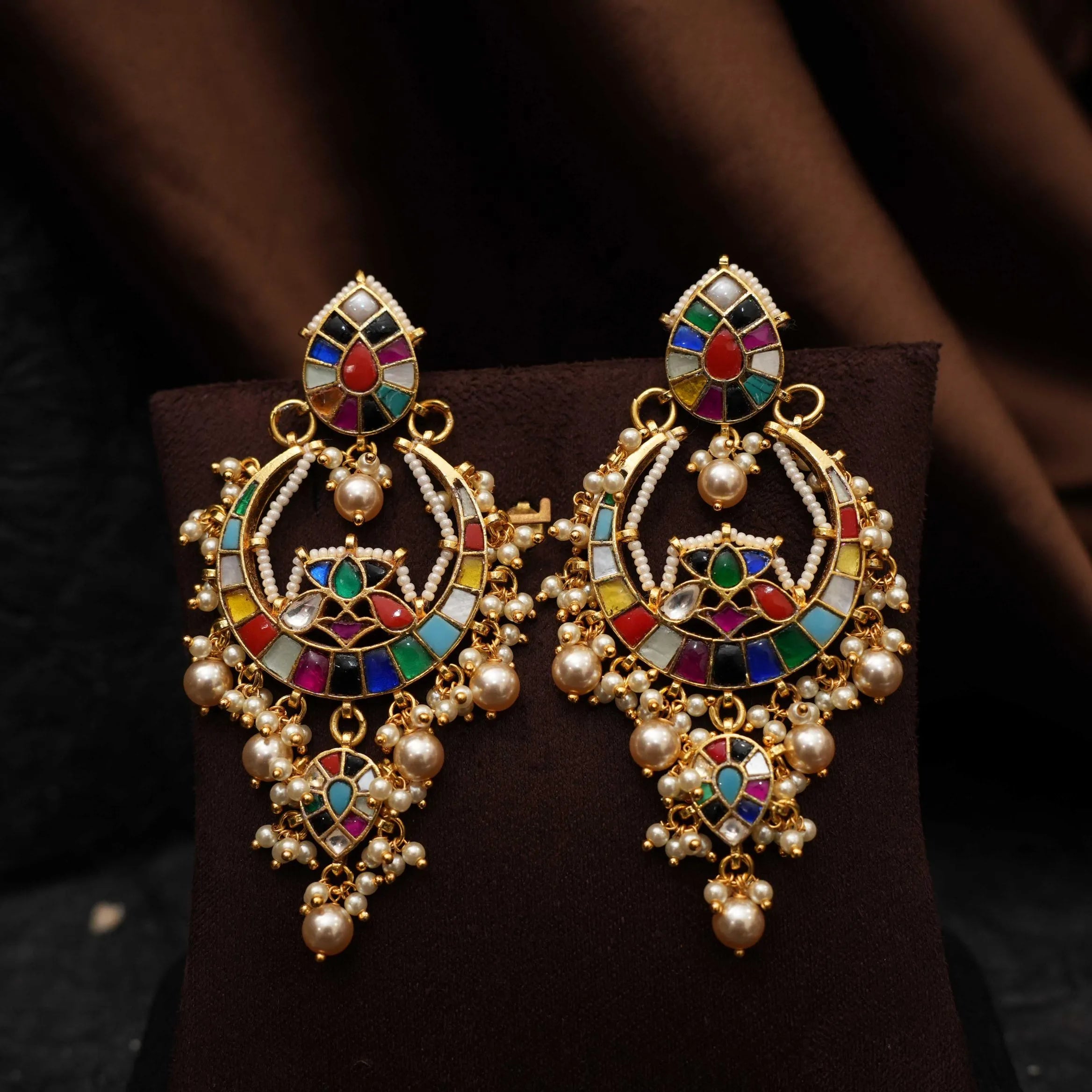 Sharvi Polki Chandbali Earrings - Multicolor