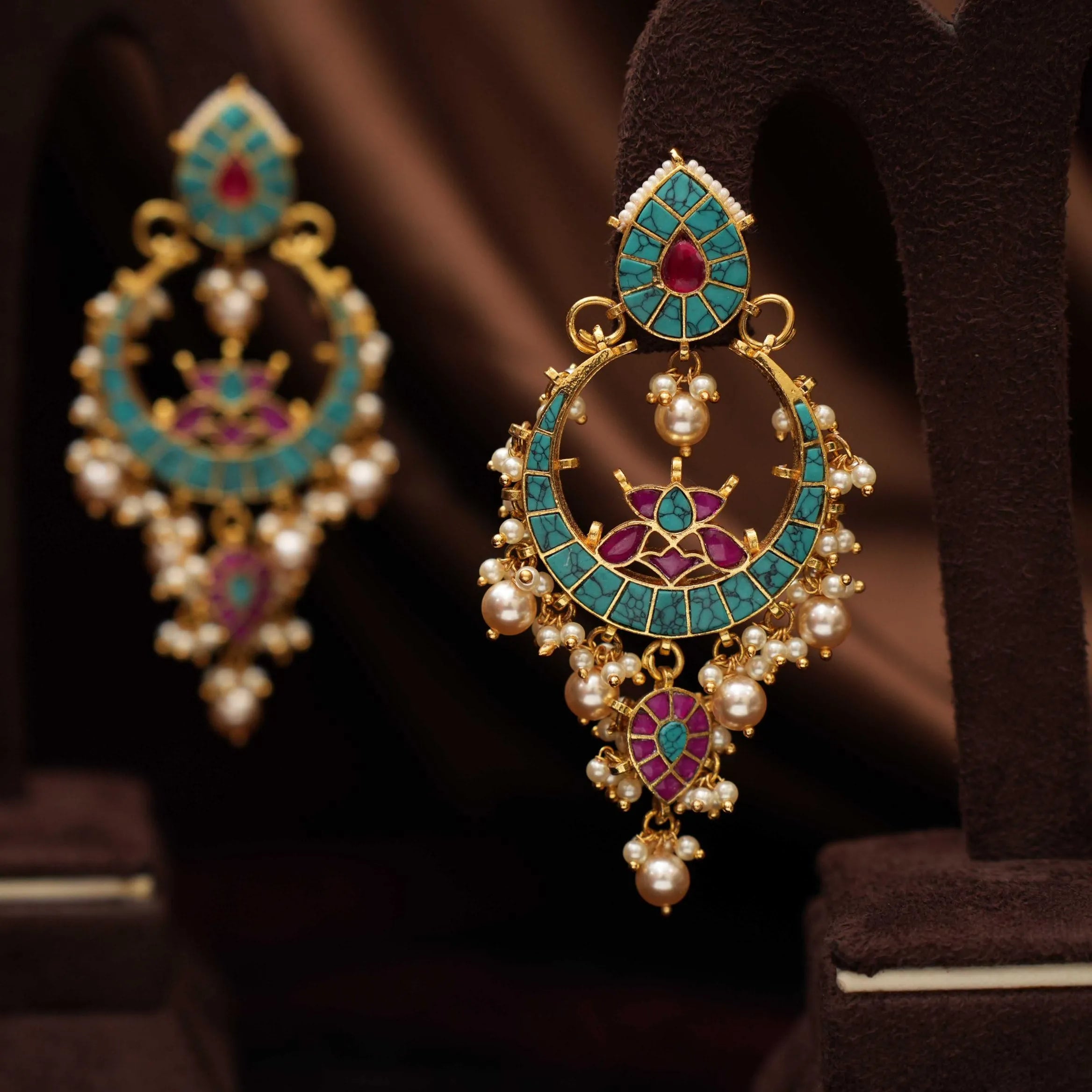 Sharvi Polki Chandbali Earrings - Turquoise