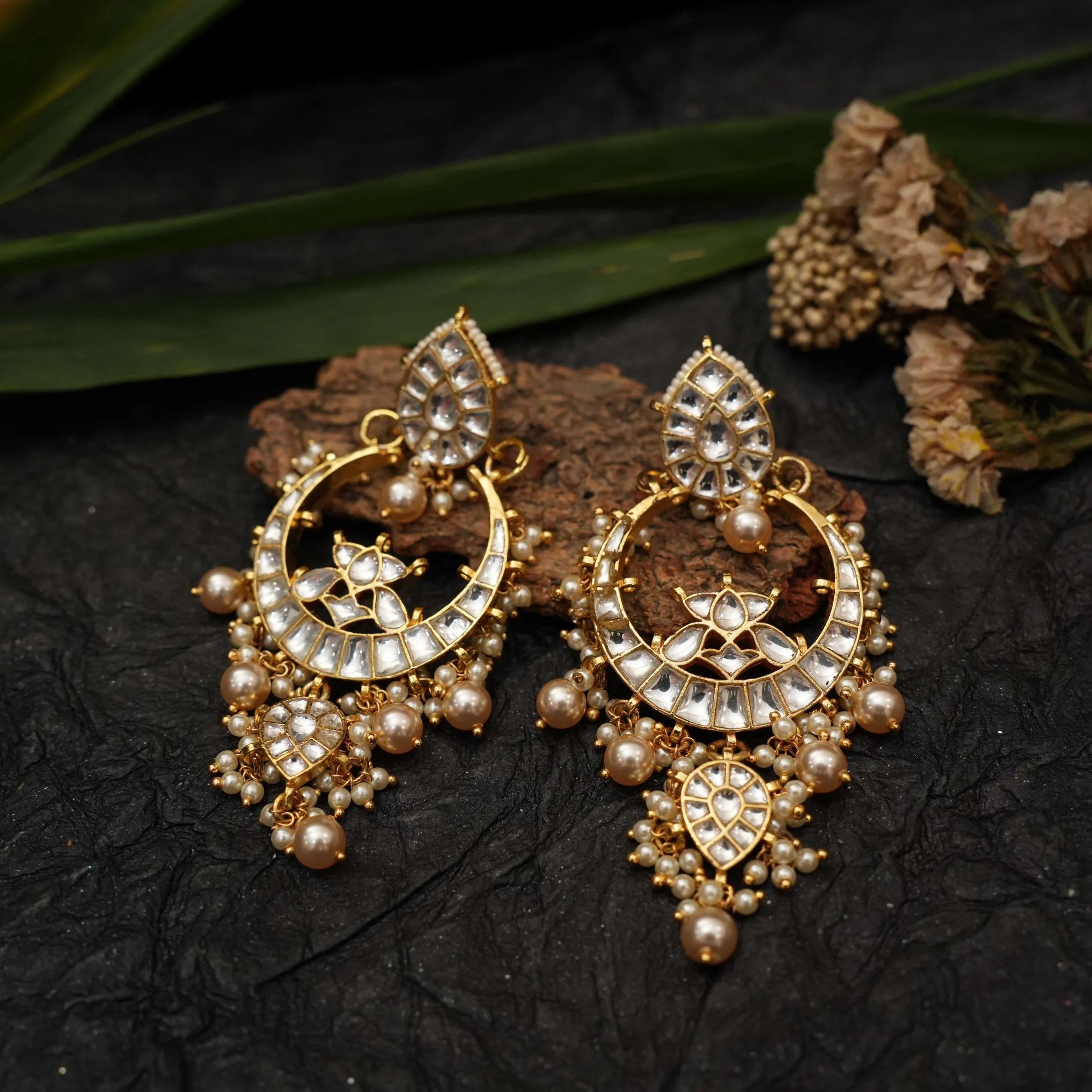 Sharvi Polki Chandbali Earrings - White