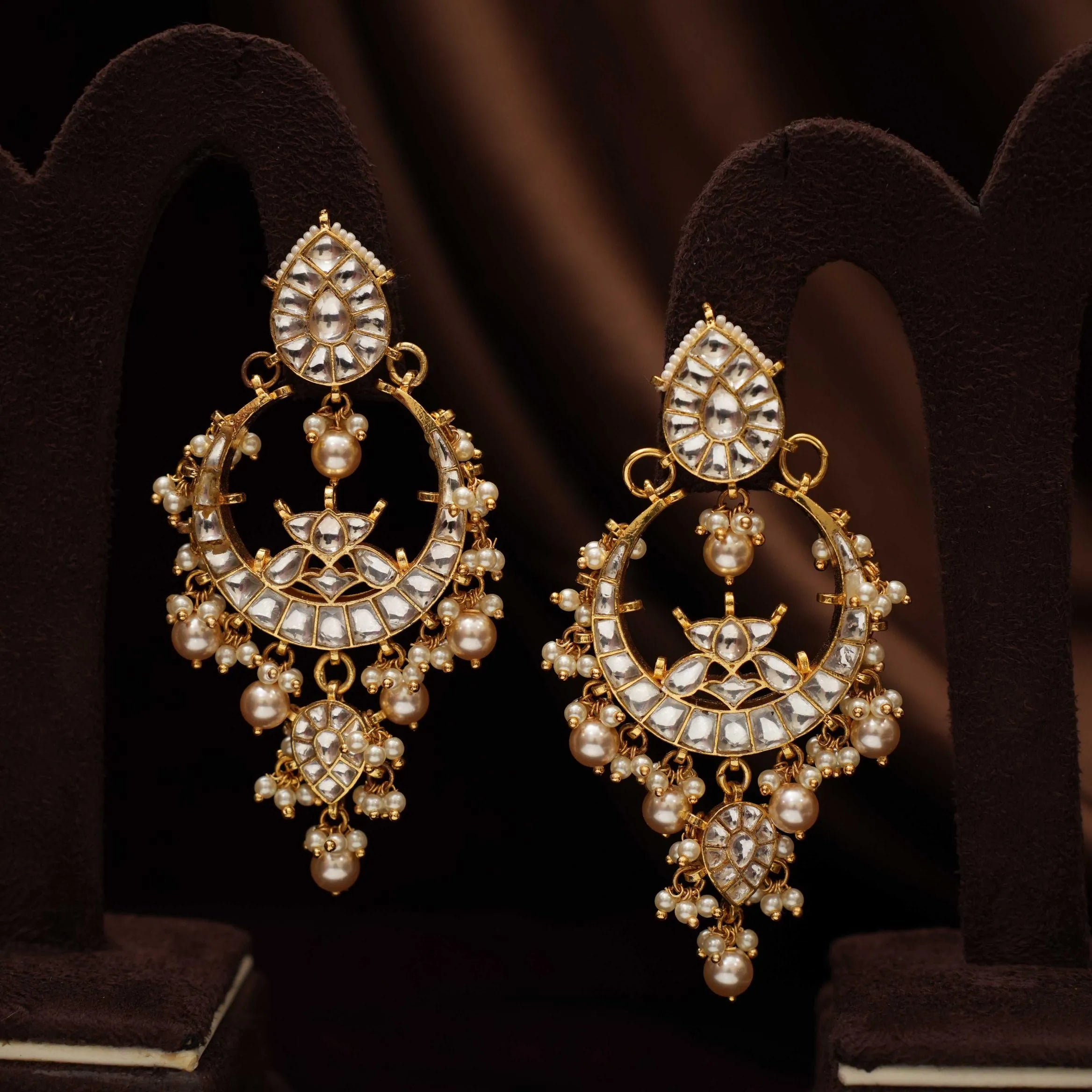 Sharvi Polki Chandbali Earrings - White