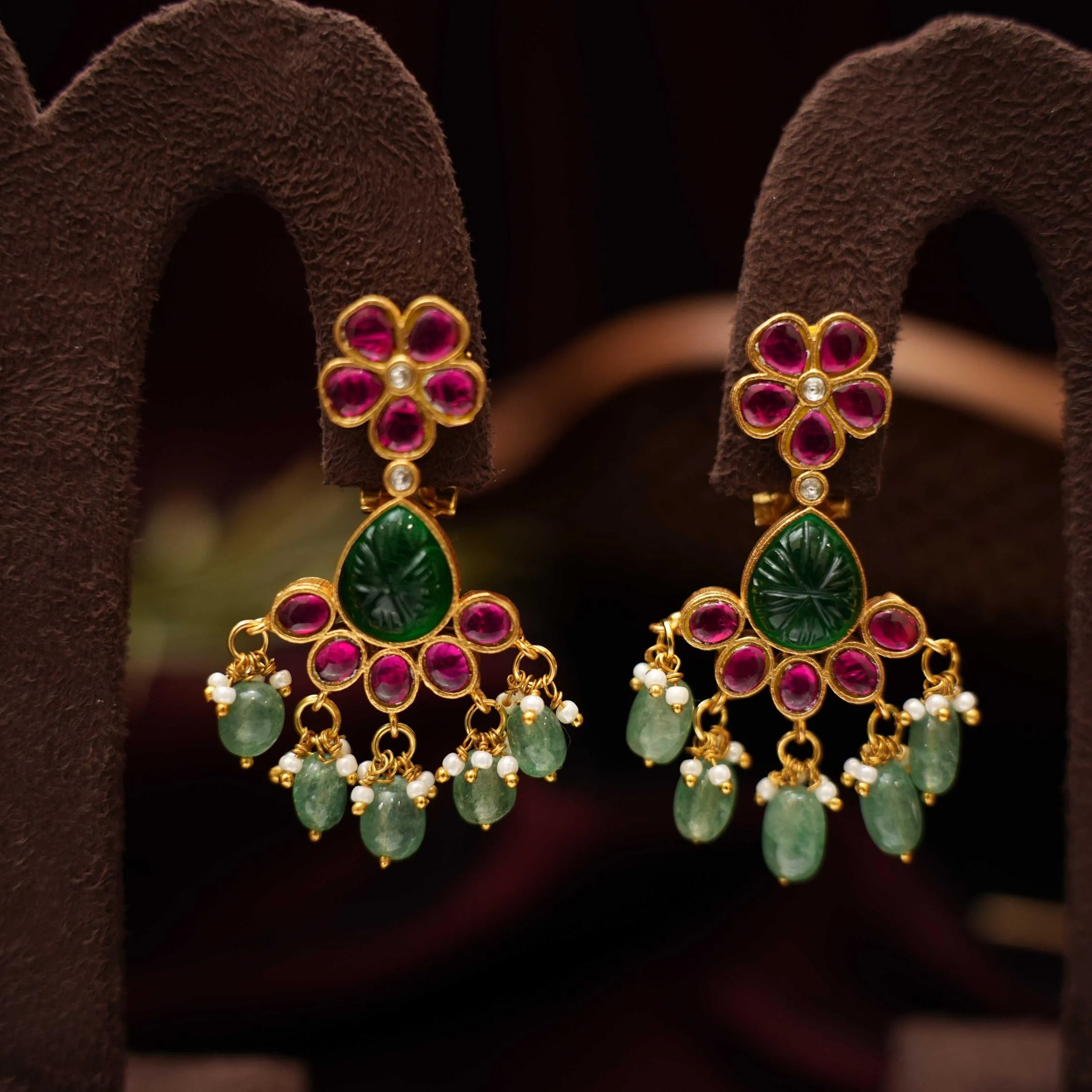 Sheela Polki Earrings - Red