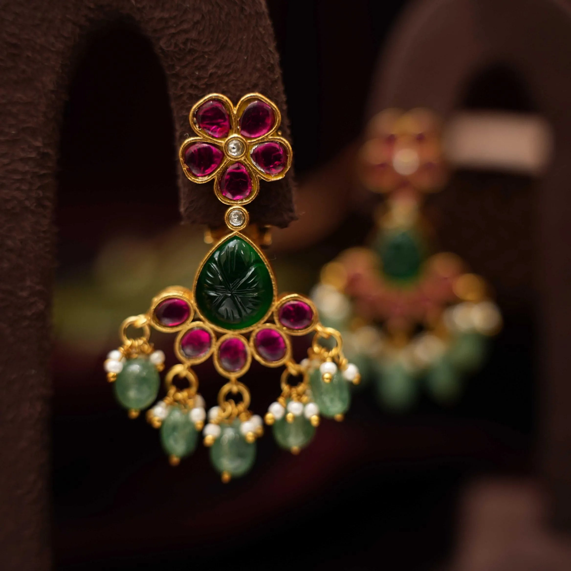 Sheela Polki Earrings - Red