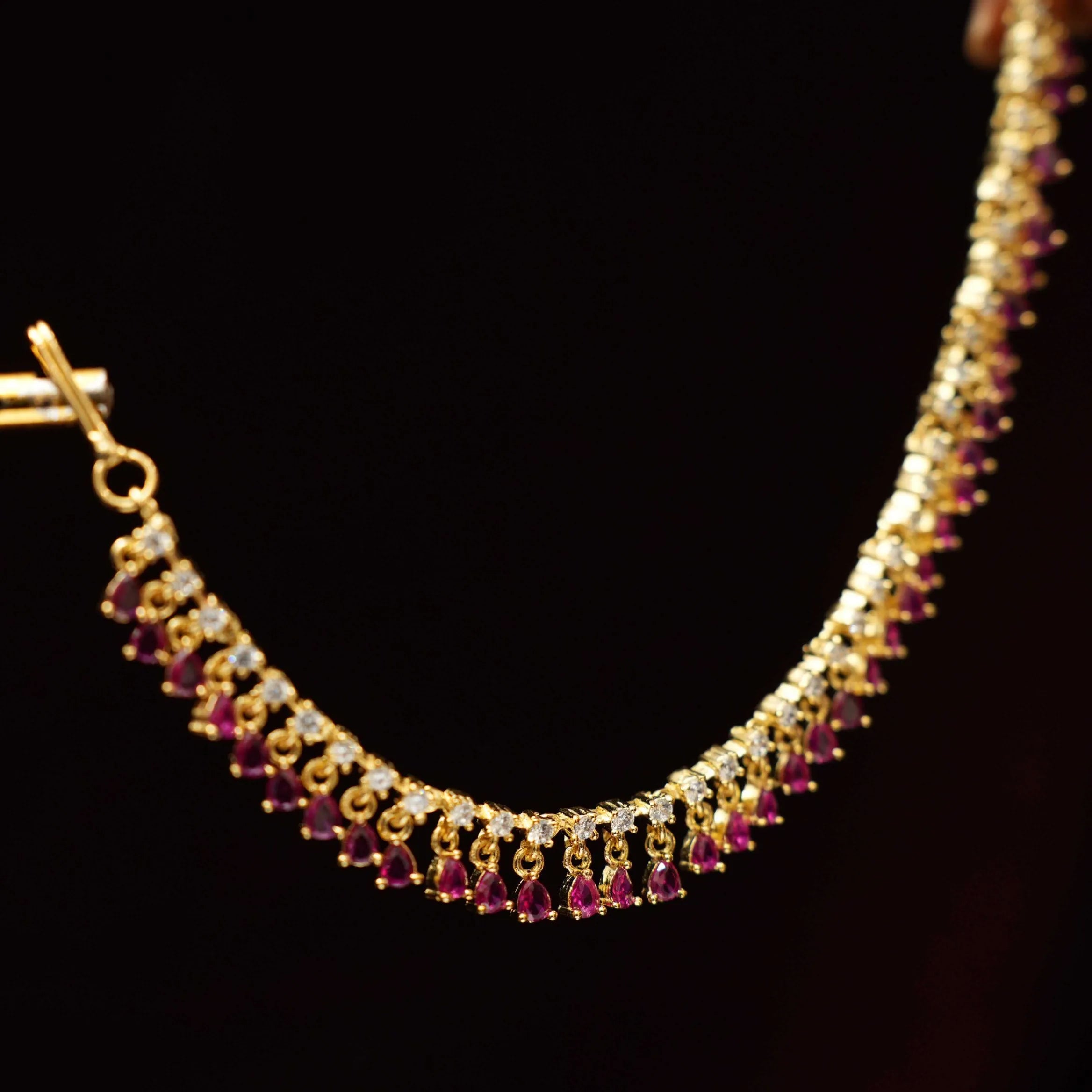 Shefali Zircon Ear Chain - Reddish Pink