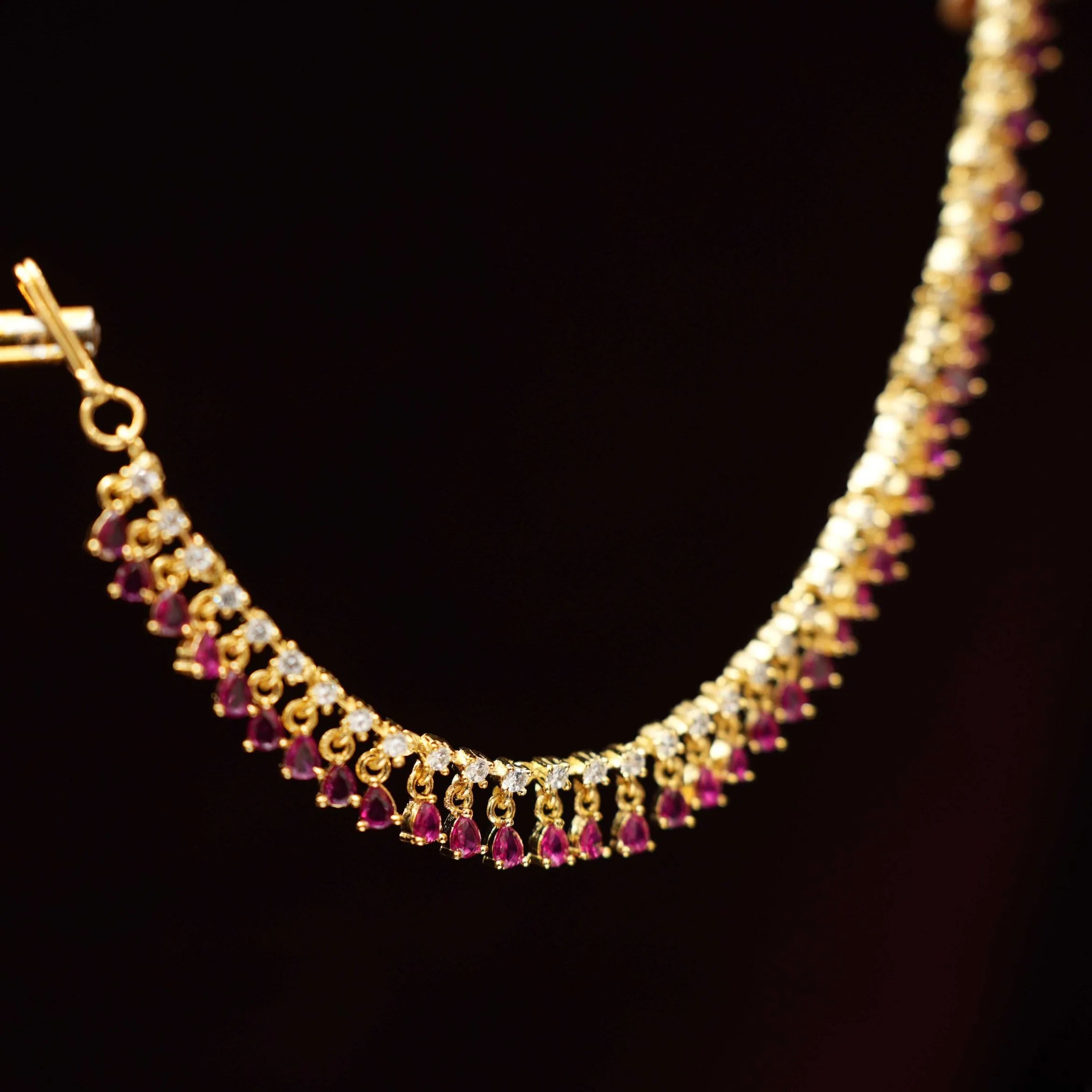 Shefali Zircon Ear Chain - Reddish Pink