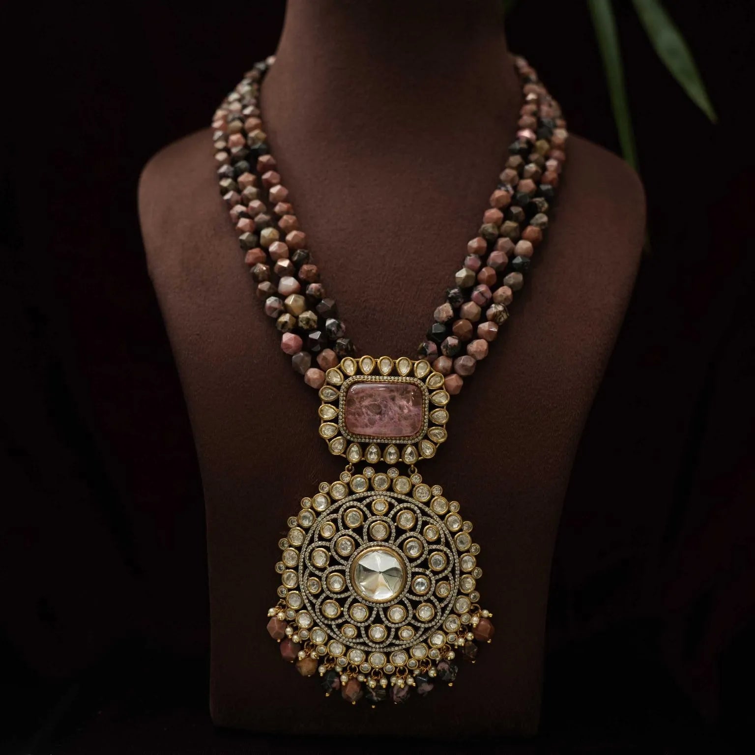 Shiana Beaded Polki Necklace - Pastel Pink