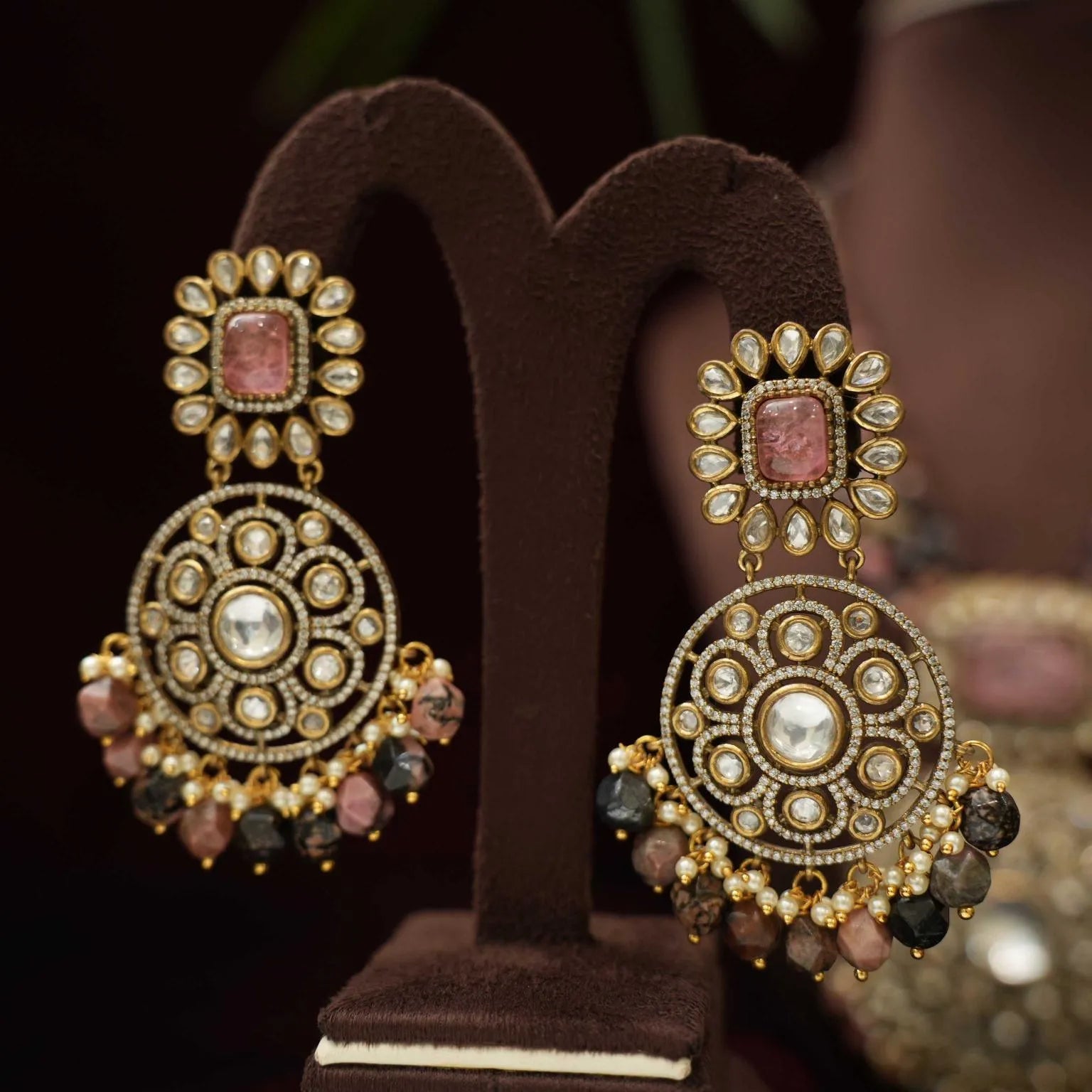 Shiana Beaded Polki Necklace - Pastel Pink