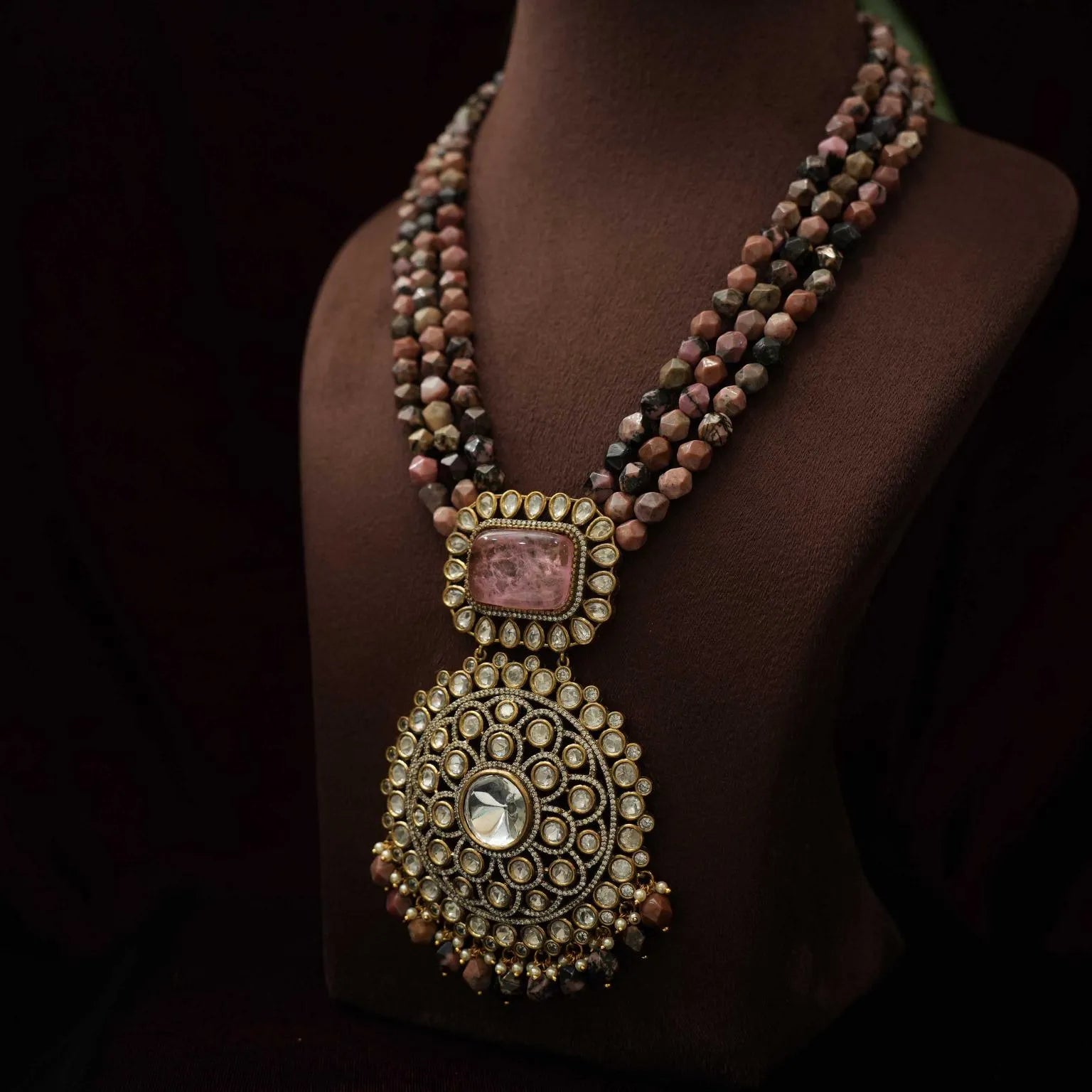 Shiana Beaded Polki Necklace - Pastel Pink