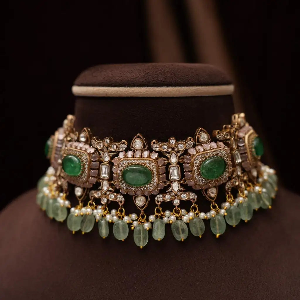 Shiza Polki Necklace - Pastel Green