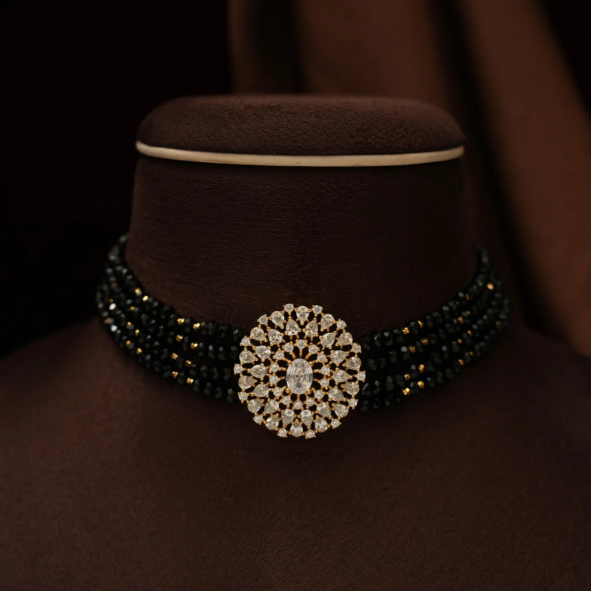 Shreya Beaded Choker - Black Gold Tone Finish