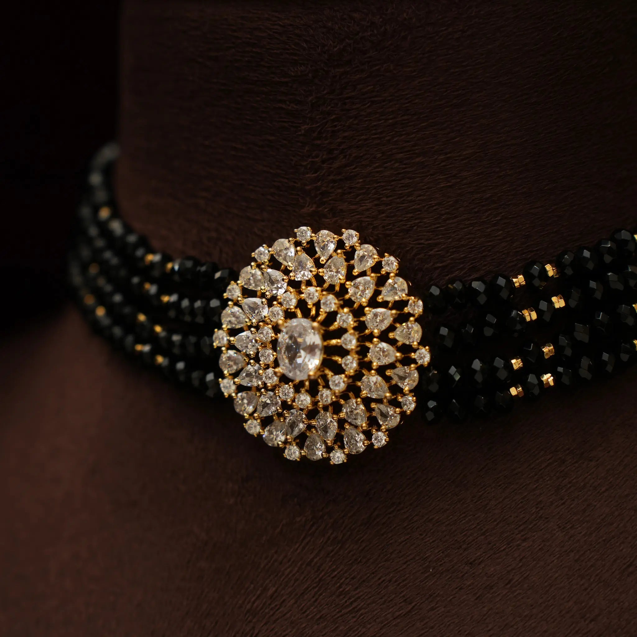 Shreya Beaded Choker - Black Gold Tone Finish