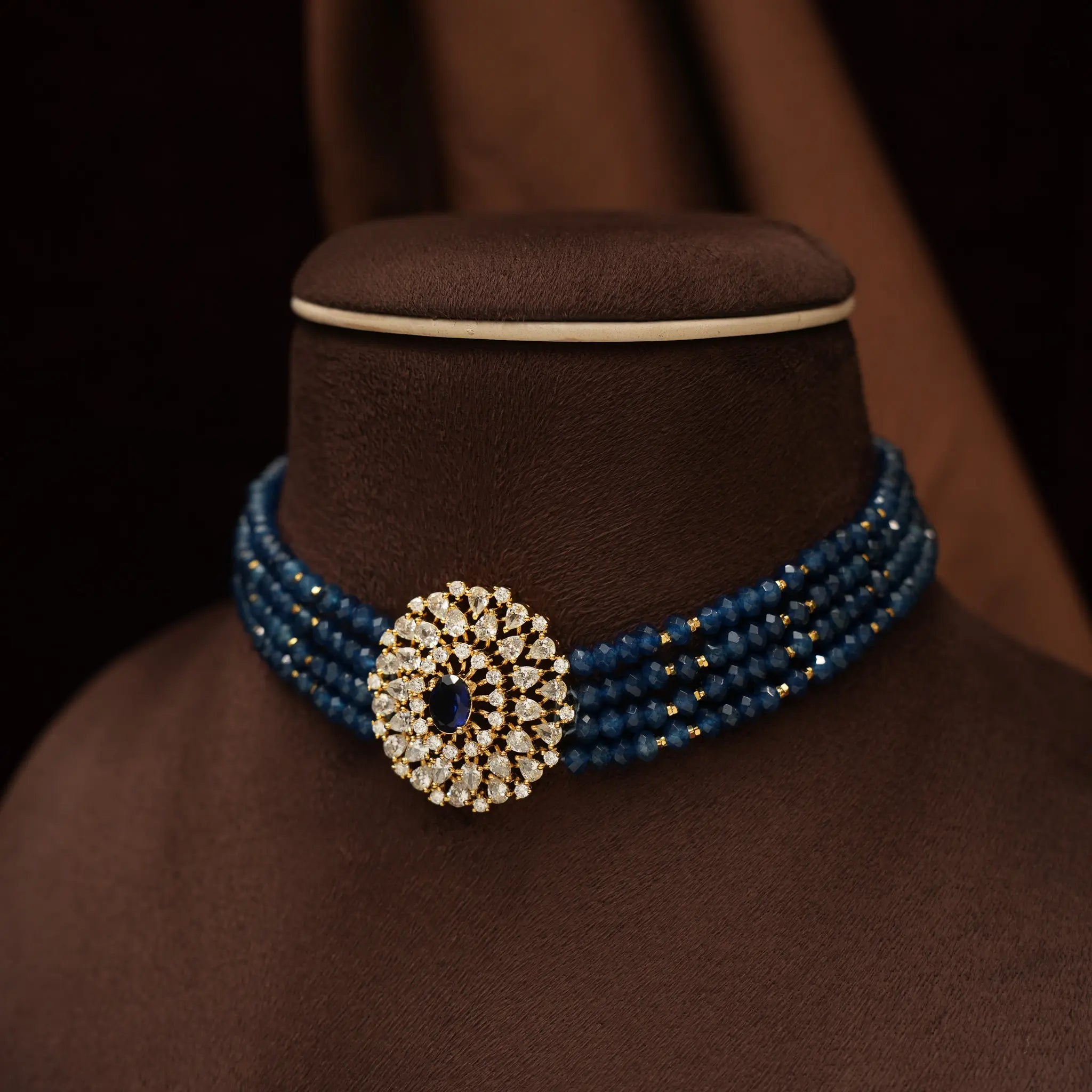 Shreya Beaded Choker - Blue Gold Tone Finish